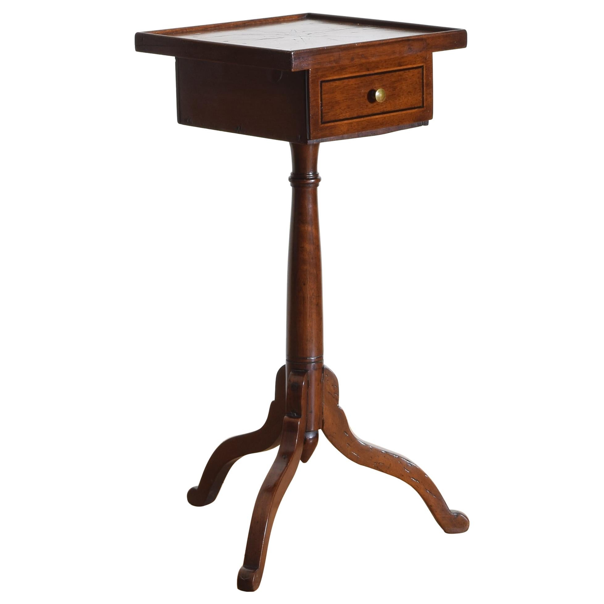 French Louis Philippe Period Walnut and Inlaid 1-Drawer Pedestal Table