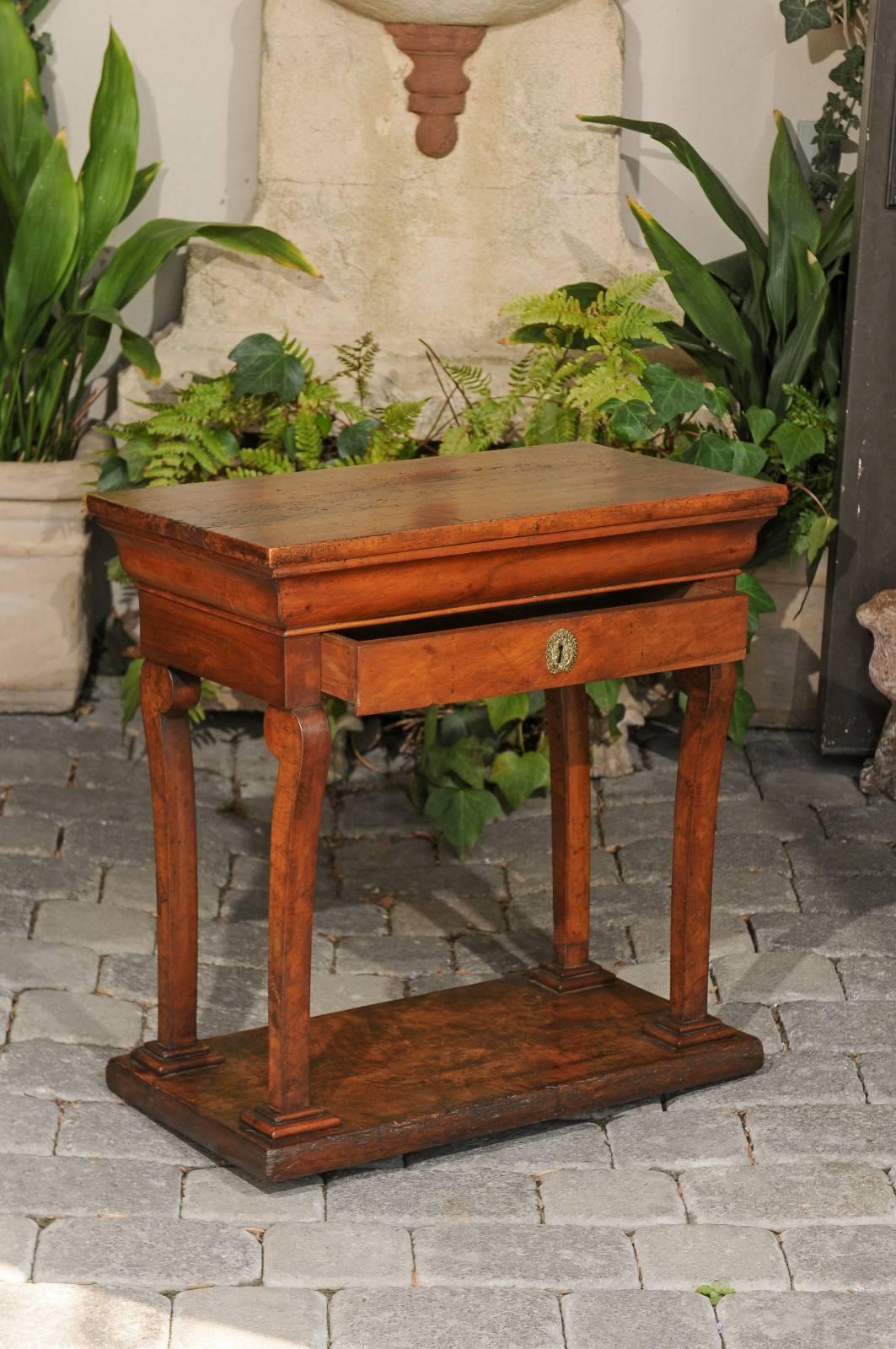 19th Century French Louis-Philippe Period Walnut Side Table with Scrolled Legs, circa 1850