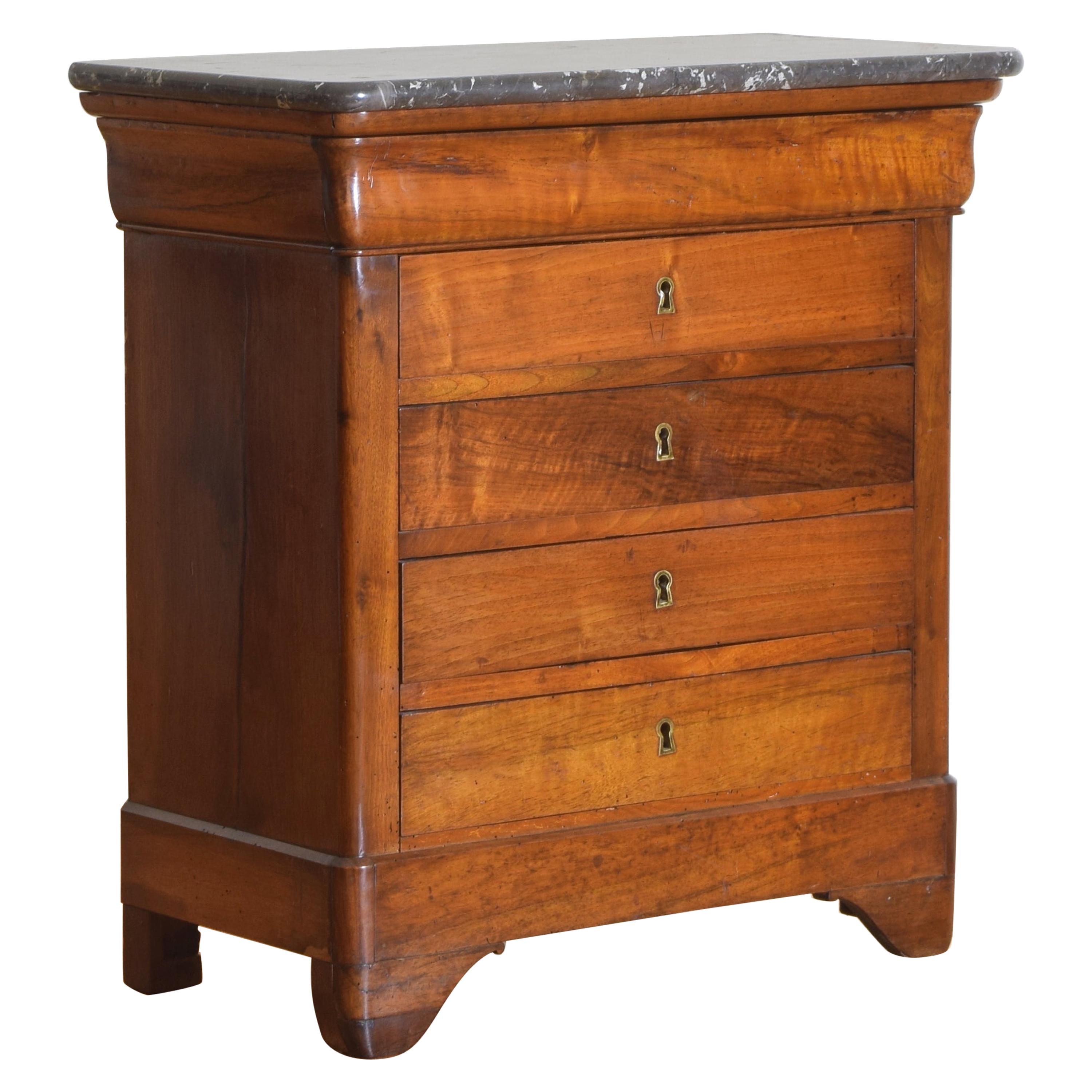 French Louis Philippe Petite Walnut & Marble Top 5-Drawer Commode, circa 1840