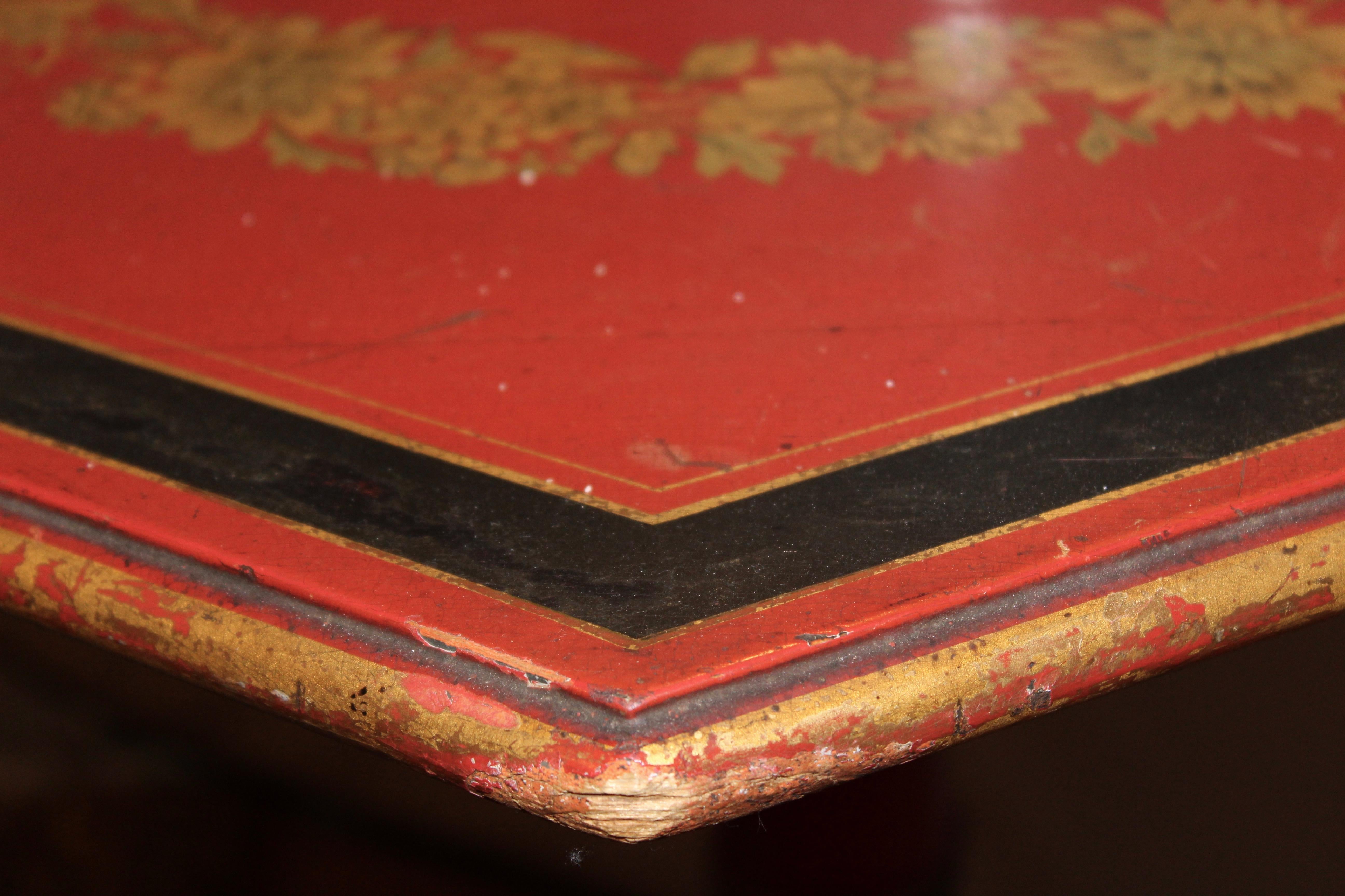 French Louis Philippe Red Lacquer Hexagonal Tilt Top Gueridon, circa 1845 In Good Condition For Sale In London, GB
