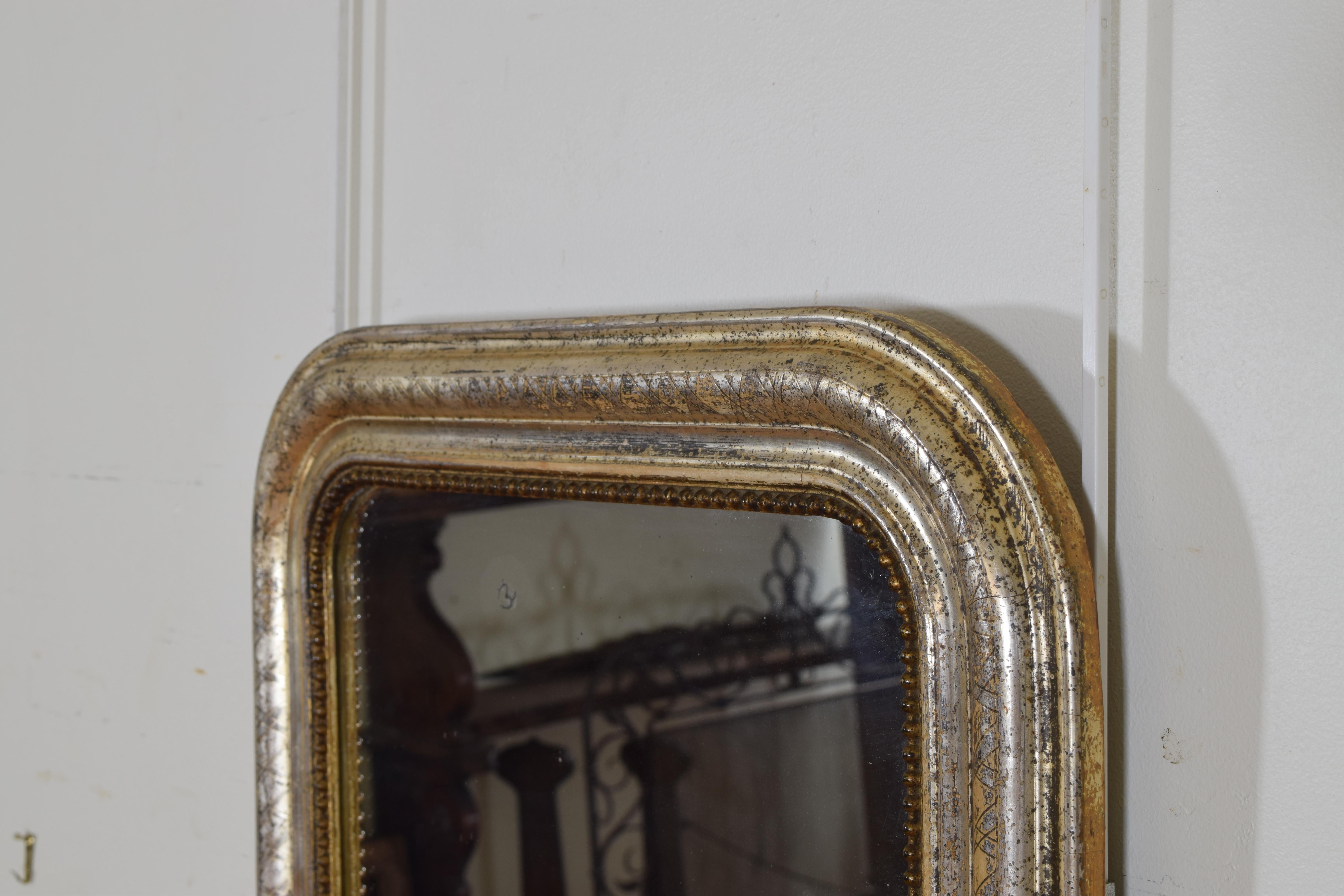 Mid-19th Century French Louis Philippe Shaped and Incised Silver Gilt Mirror