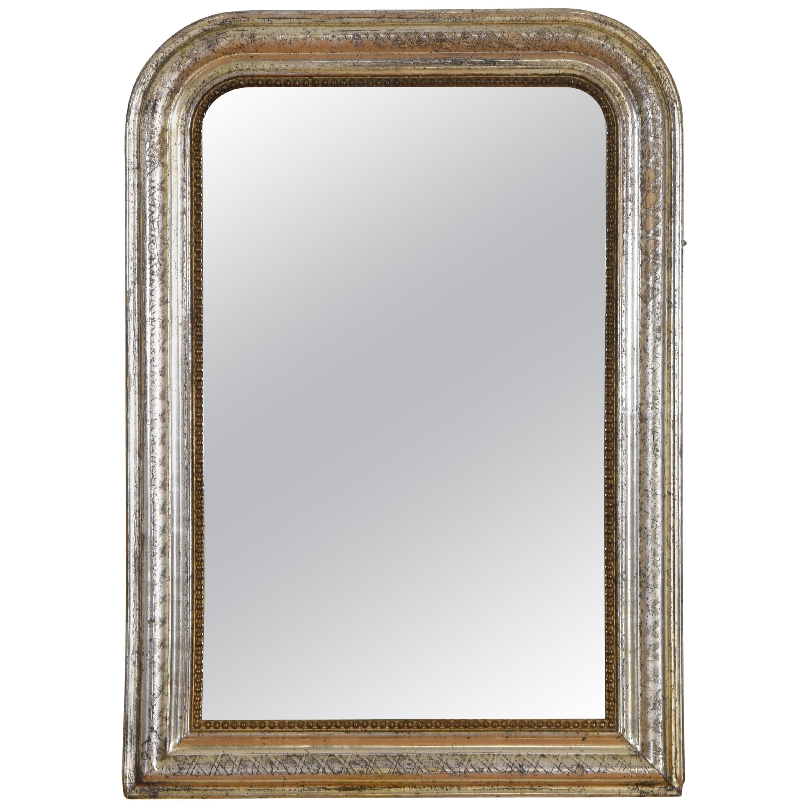 French Louis Philippe Shaped and Incised Silver Gilt Mirror