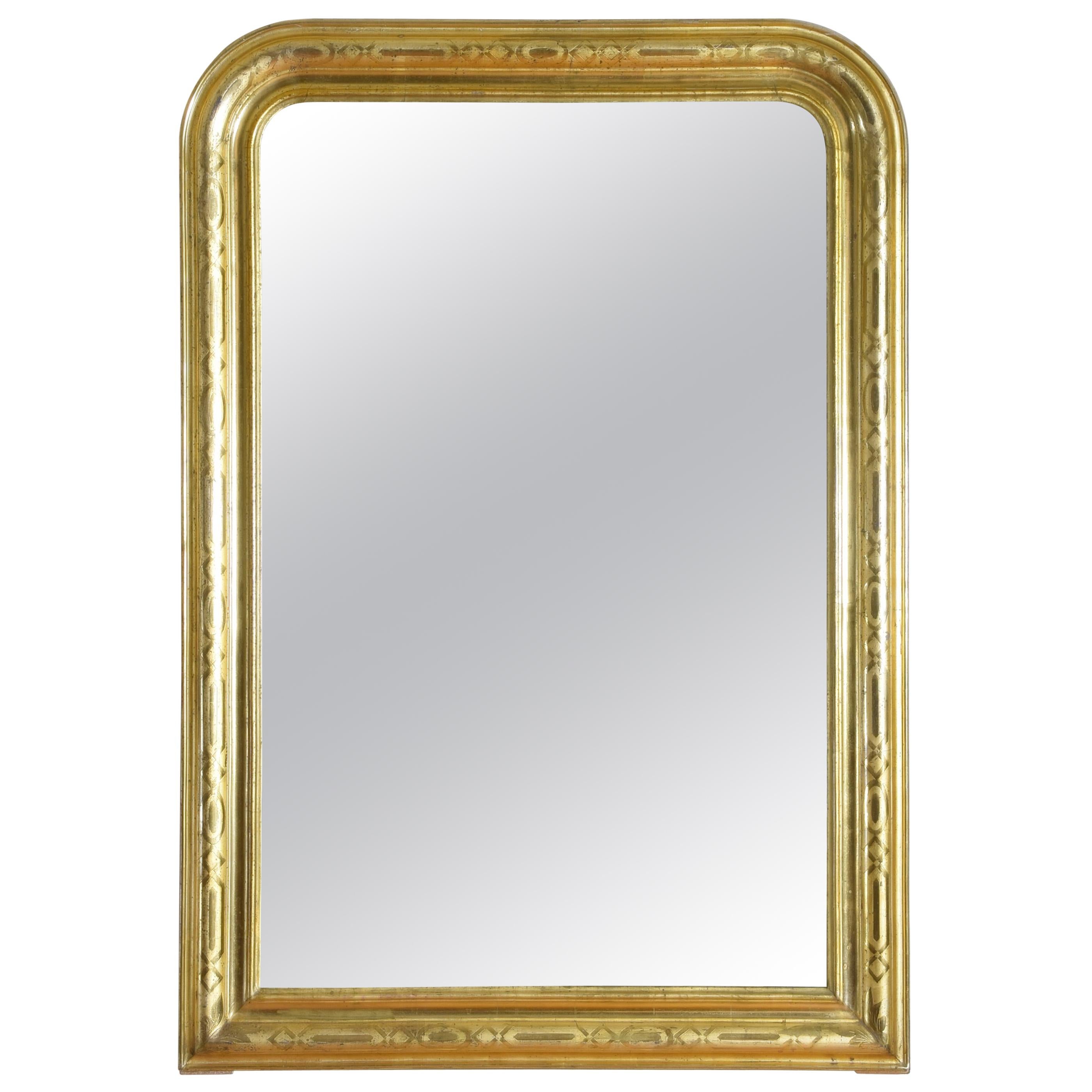 French Louis Philippe Shaped Giltwood and Stencil Gilt Mirror