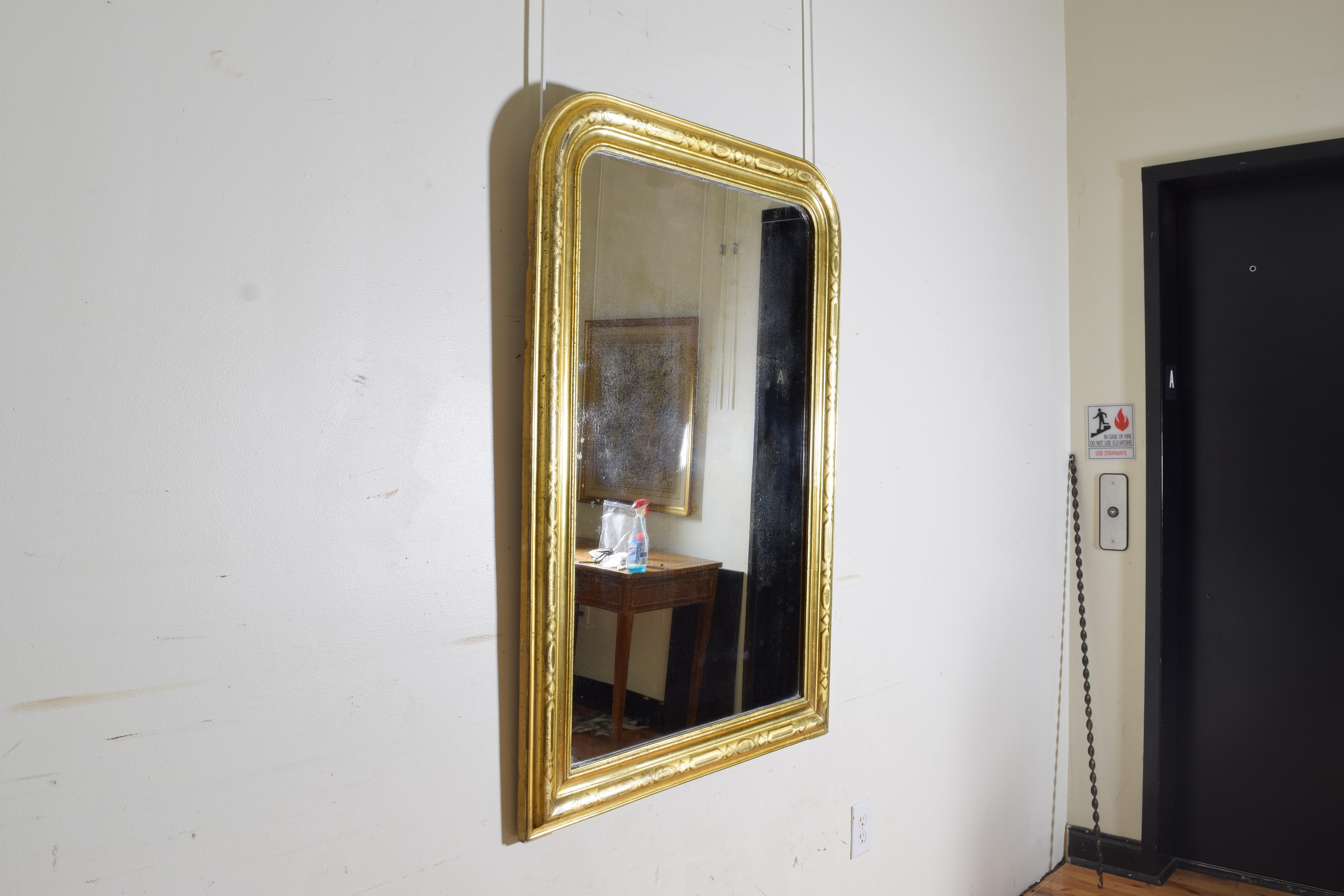 French Louis Philippe Shaped Giltwood and Stencil Gilt Mirror In Good Condition In Atlanta, GA