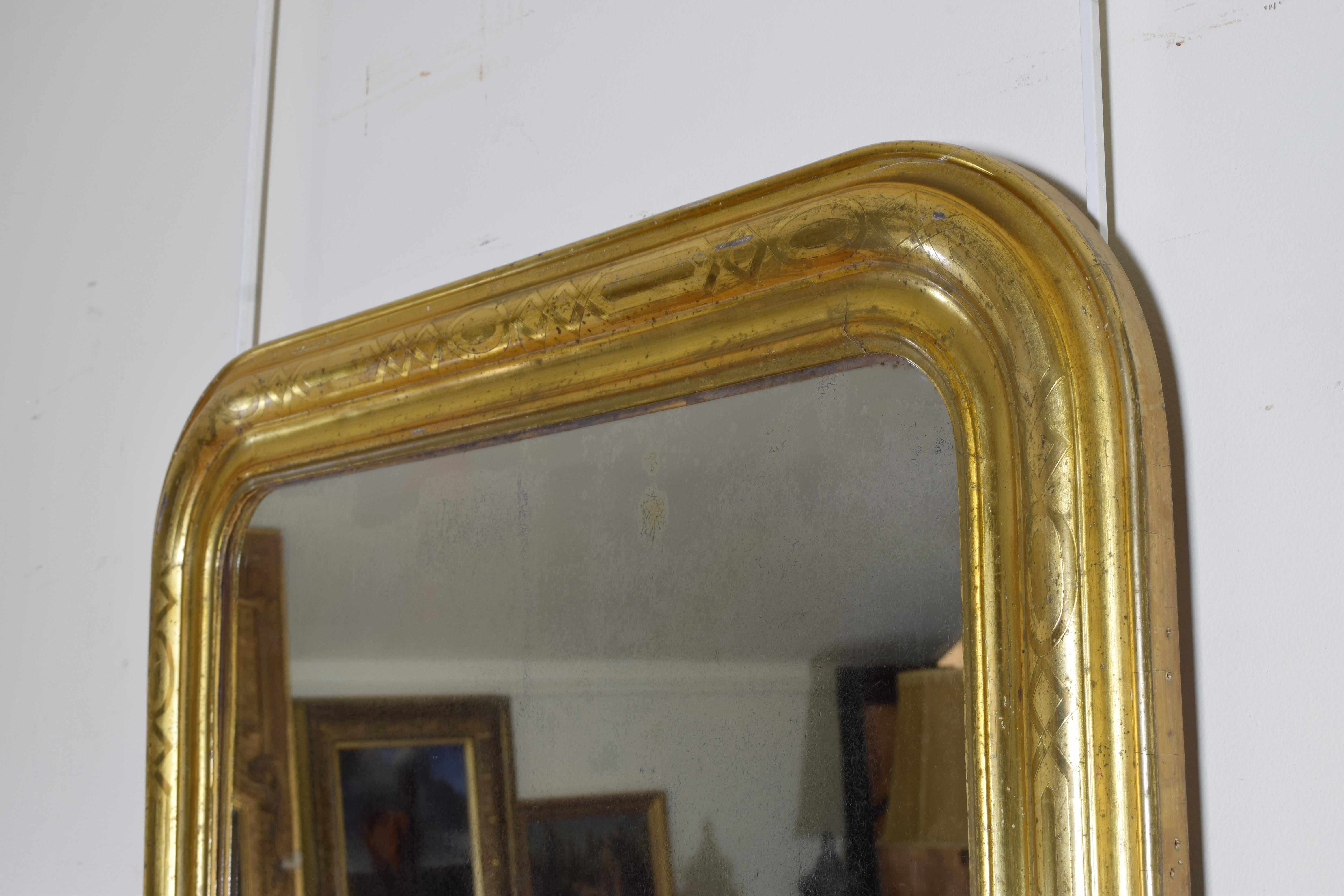 Mid-19th Century French Louis Philippe Shaped Giltwood and Stencil Gilt Mirror