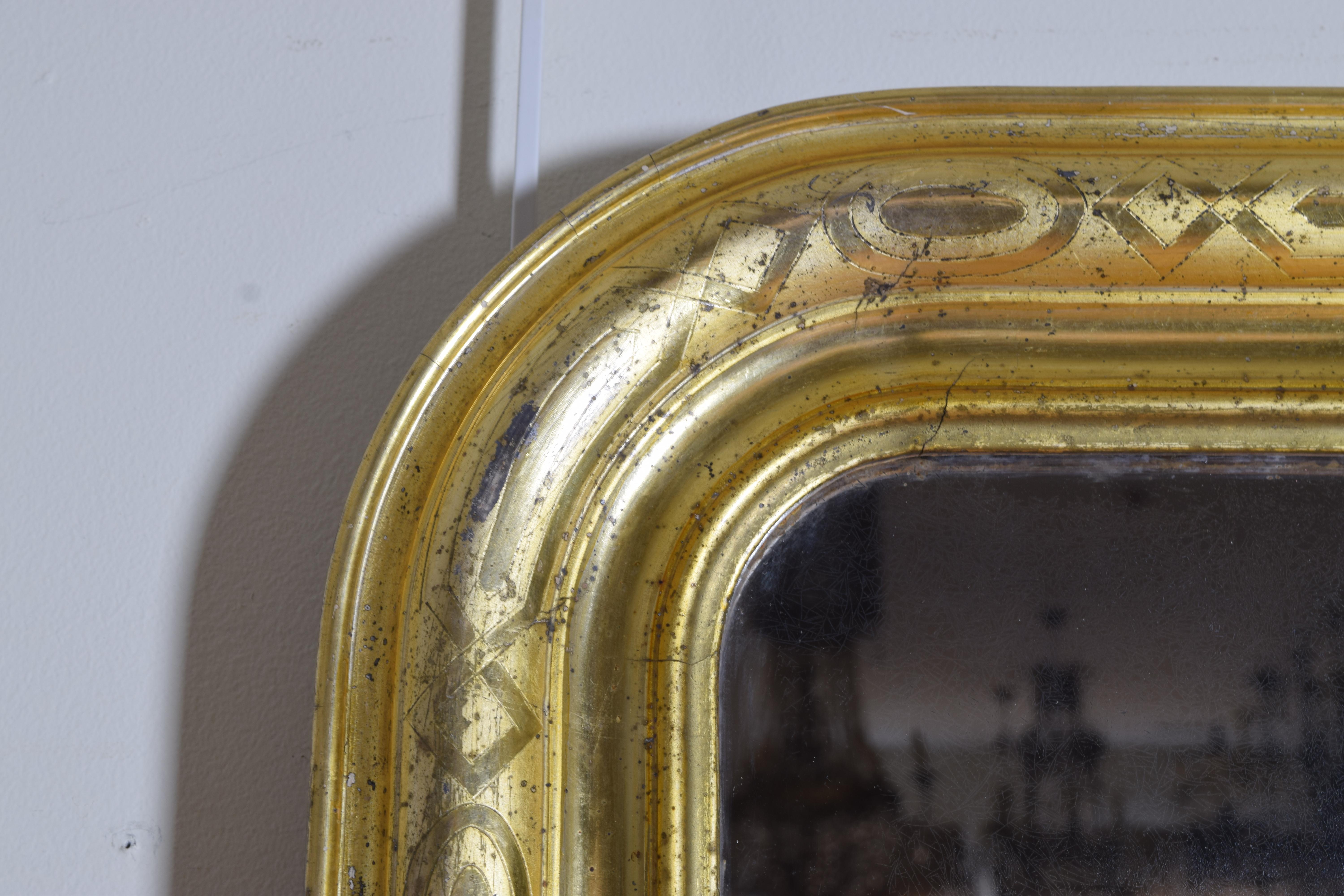 French Louis Philippe Shaped Giltwood and Stencil Gilt Mirror 2