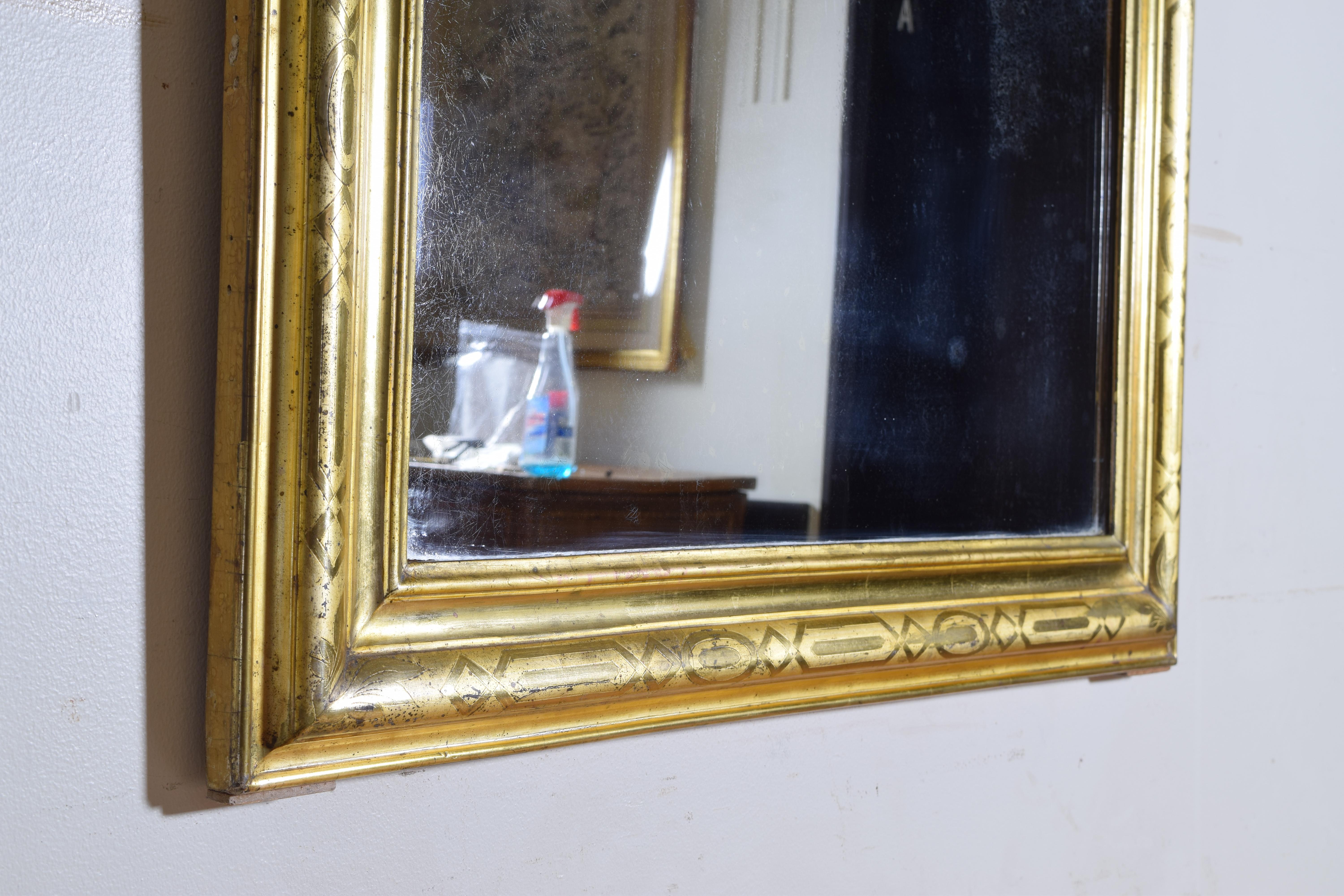 French Louis Philippe Shaped Giltwood and Stencil Gilt Mirror 3