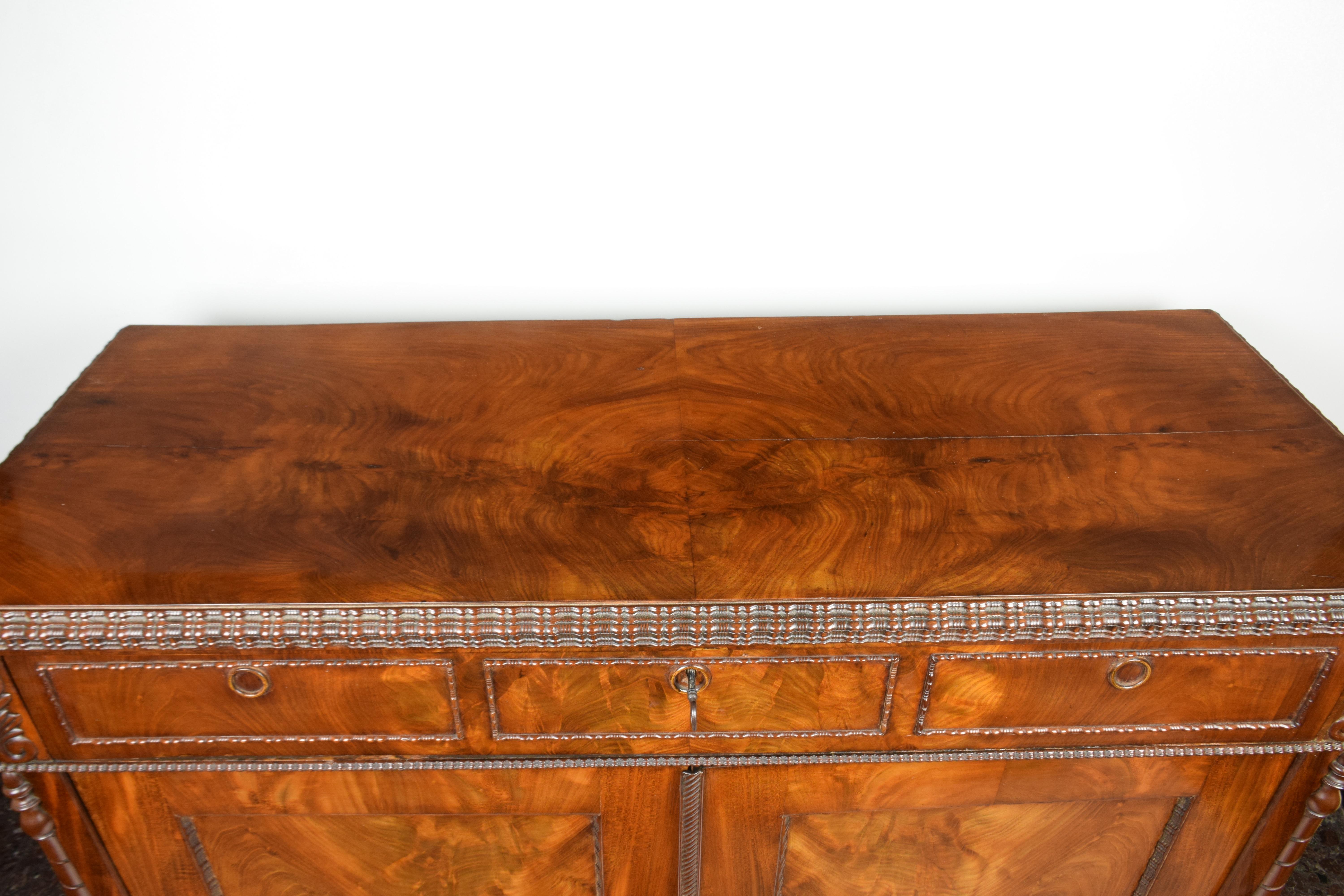 French Louis Philippe Sideboard in Mahogany Feather and Carvings 1