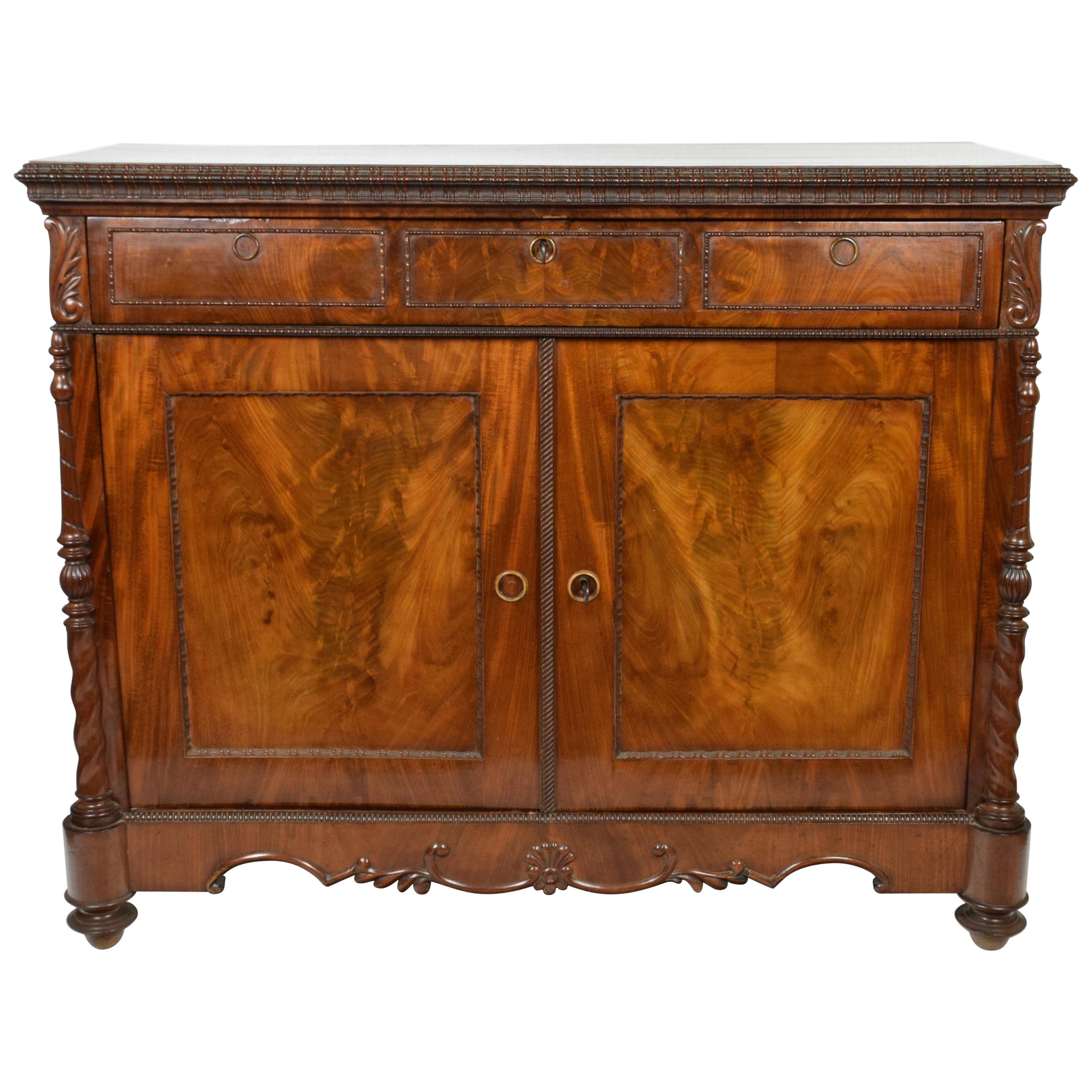 French Louis Philippe Sideboard in Mahogany Feather and Carvings