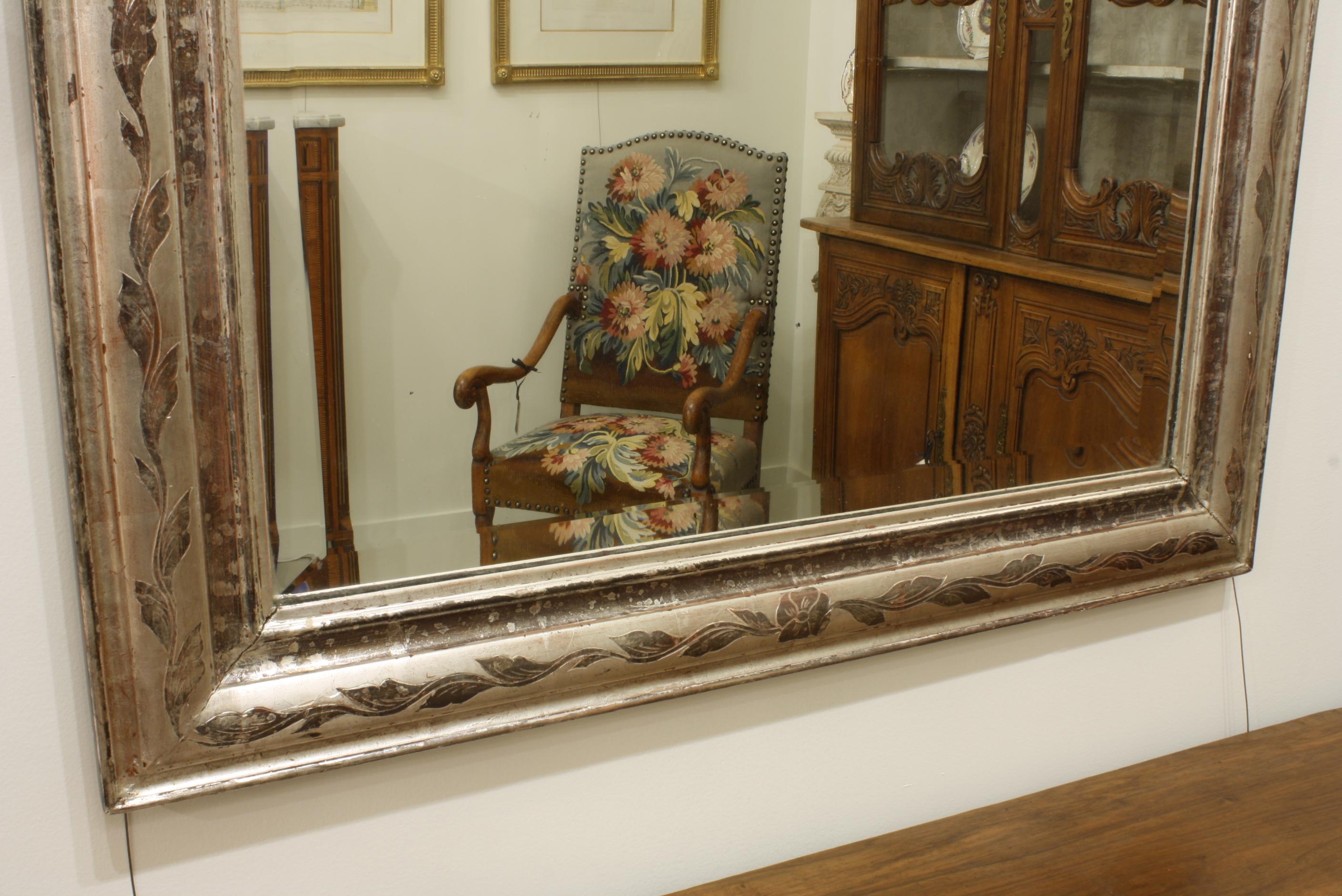 Silvered French Louis-Philippe Silver-Gilt Mirror with Vine Decoration and Bevelled Glass For Sale