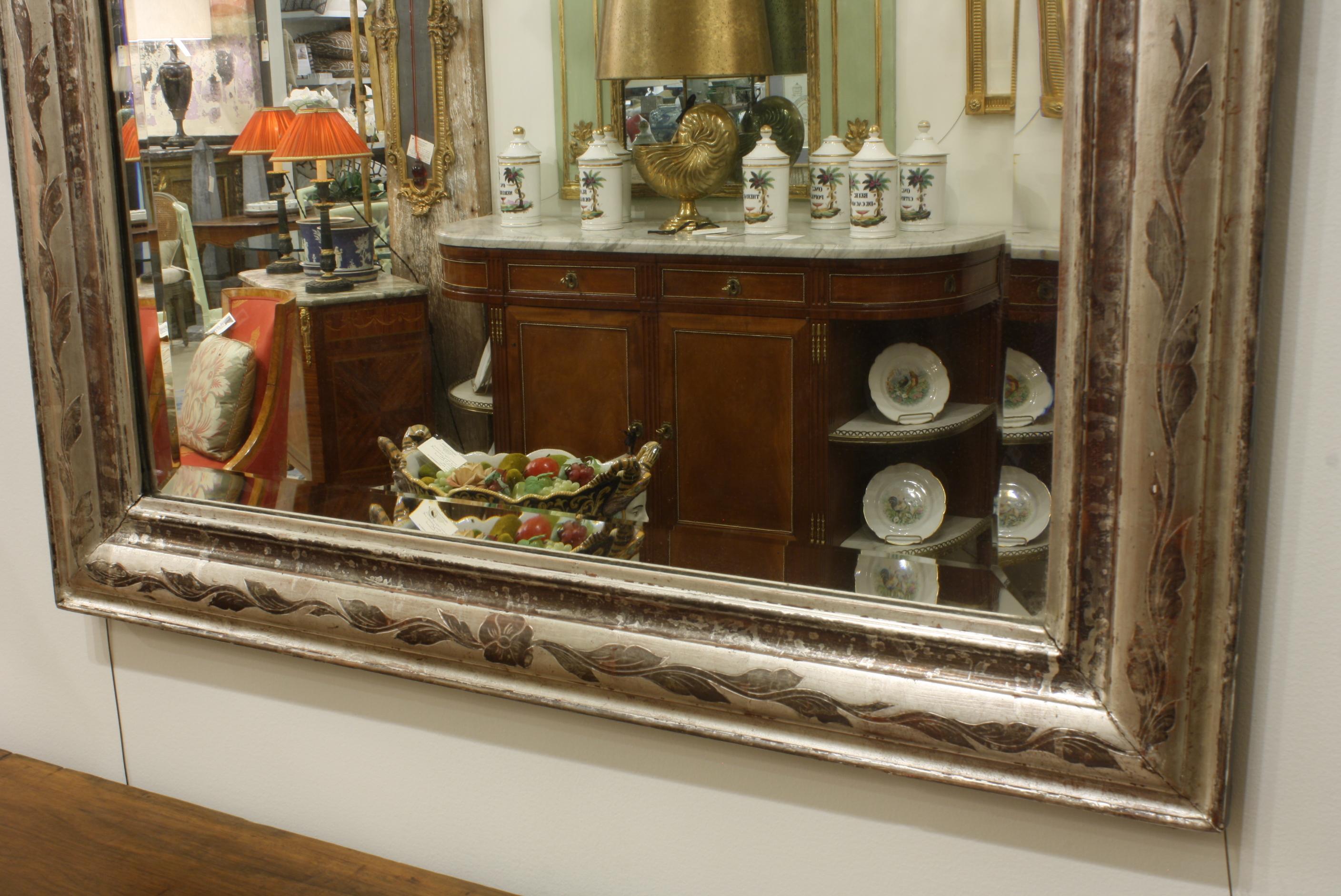 19th Century French Louis-Philippe Silver-Gilt Mirror with Vine Decoration and Bevelled Glass For Sale