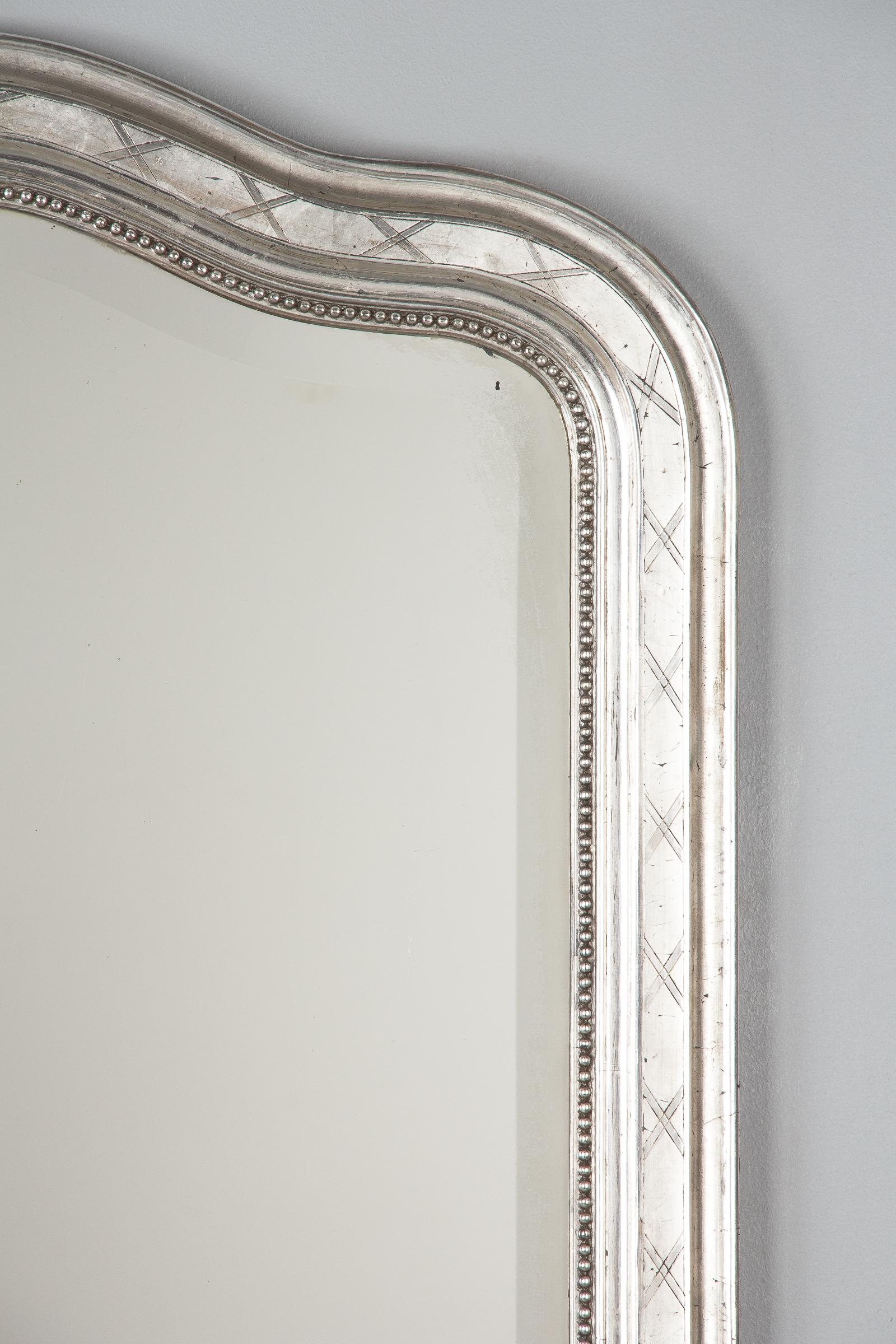 Silvered French Louis Philippe Silver Leaf Mirror, Mid-1800s