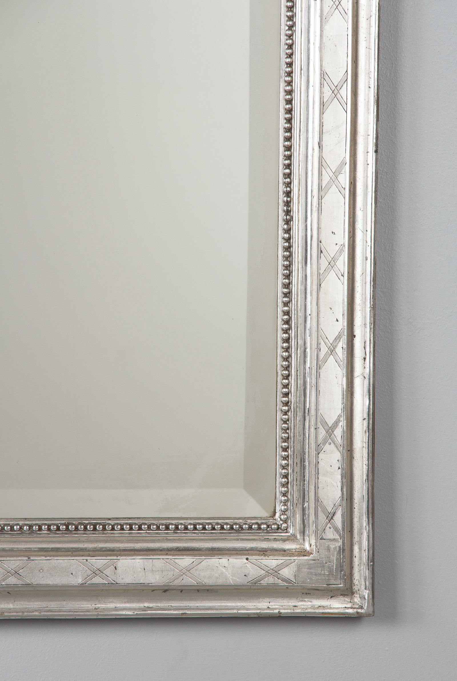 19th Century French Louis Philippe Silver Leaf Mirror, Mid-1800s