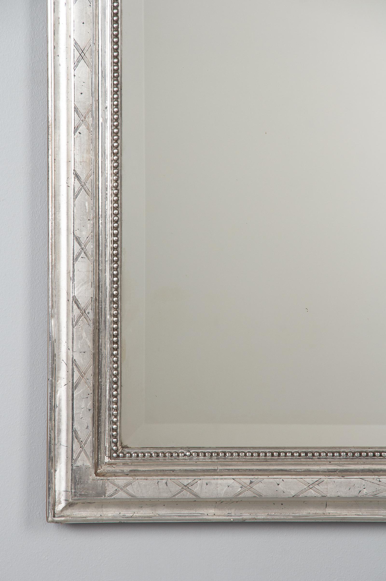 Wood French Louis Philippe Silver Leaf Mirror, Mid-1800s