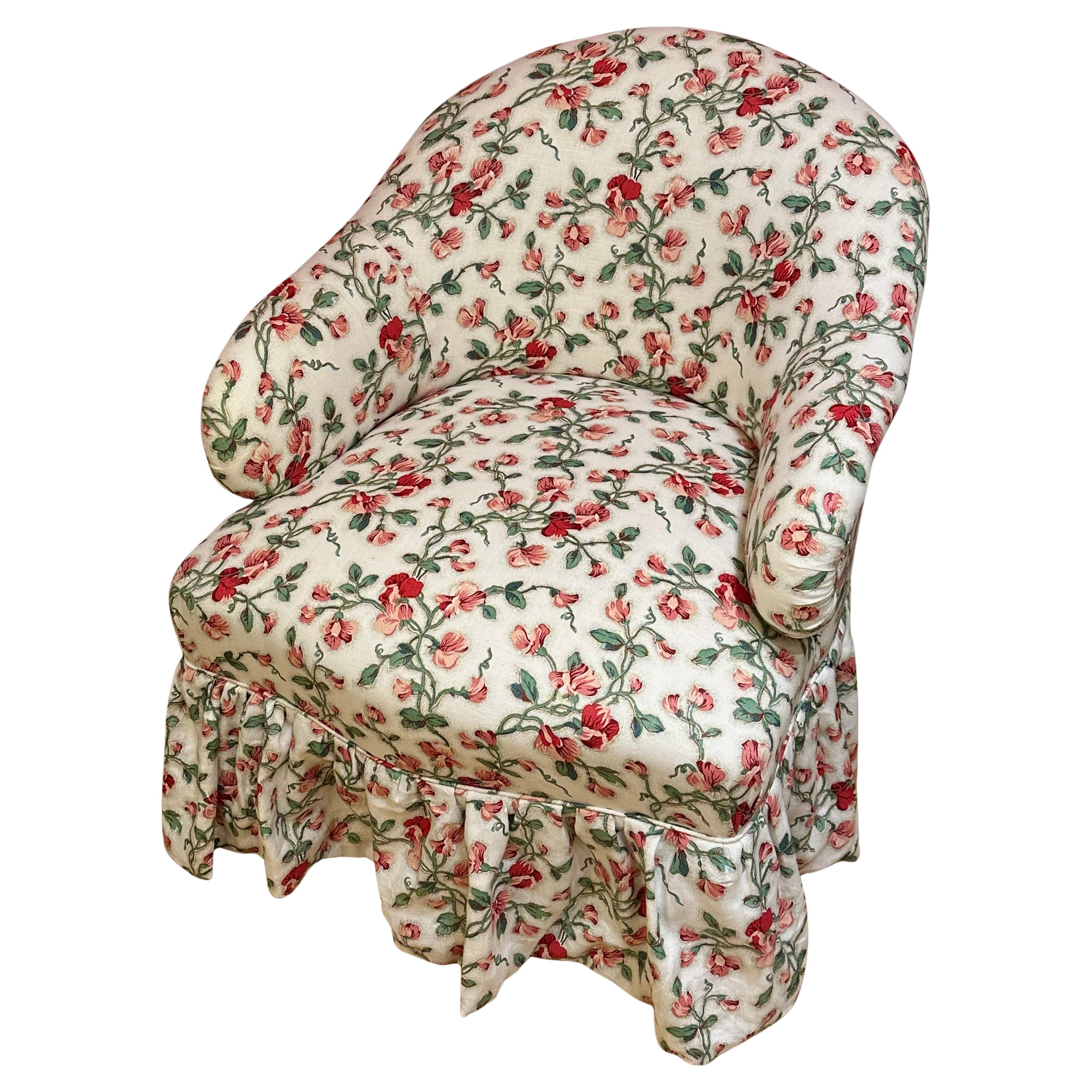 Sedia Louis Philippe Slipper francese, in tessuto floreale di cotone cerato Soane