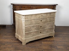French Louis-Philippe Style 1870s Bleached Walnut Commode with White Marble Top