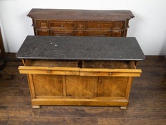 French Louis-Philippe Style 1870s Walnut Enfilade with Dark Grey Marble Top