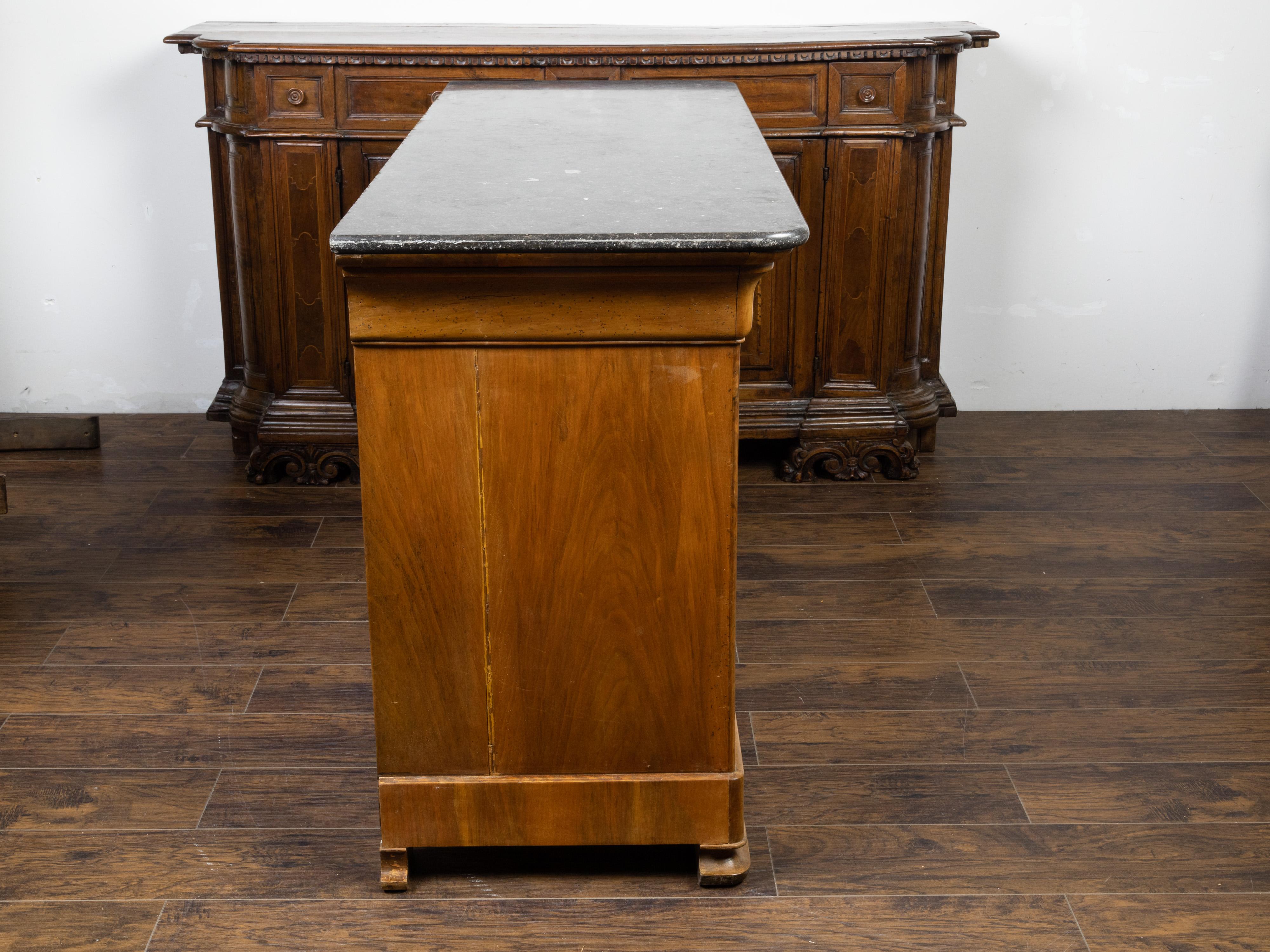French Louis-Philippe Style 1870s Walnut Enfilade with Dark Grey Marble Top In Good Condition For Sale In Atlanta, GA