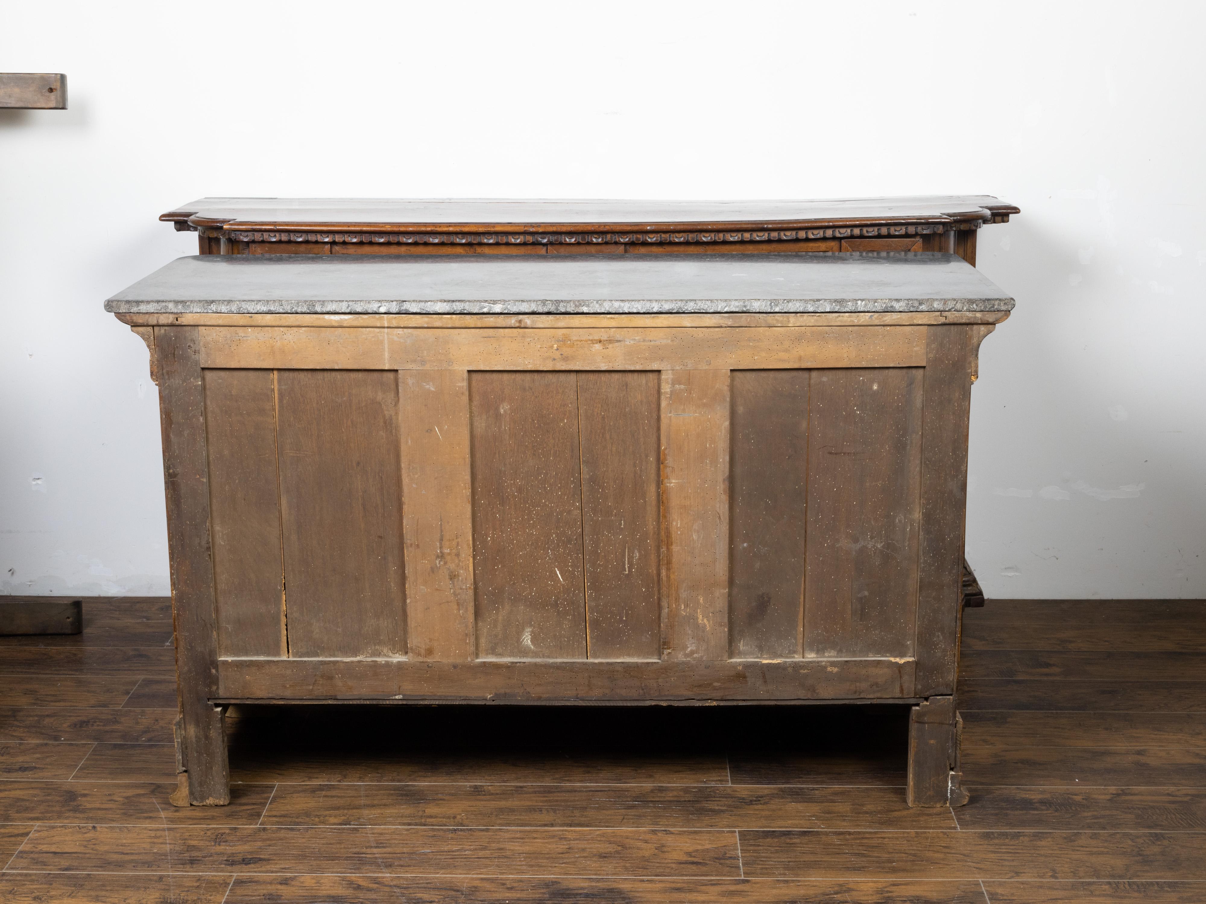 19th Century French Louis-Philippe Style 1870s Walnut Enfilade with Dark Grey Marble Top For Sale