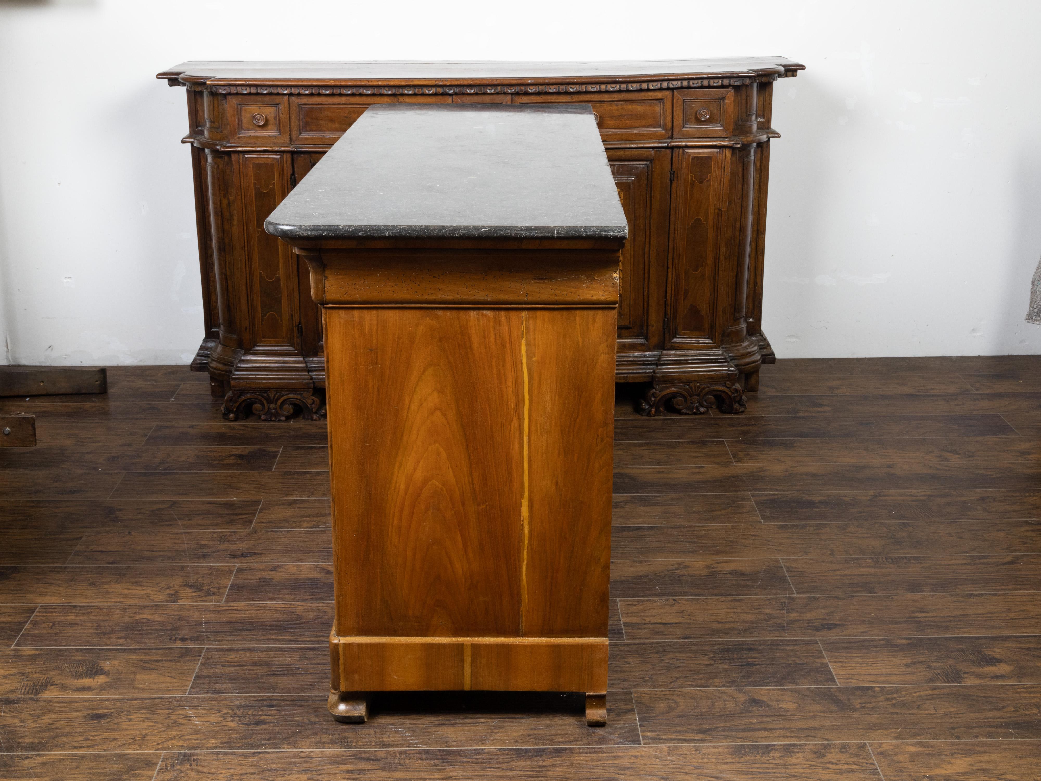 French Louis-Philippe Style 1870s Walnut Enfilade with Dark Grey Marble Top For Sale 1