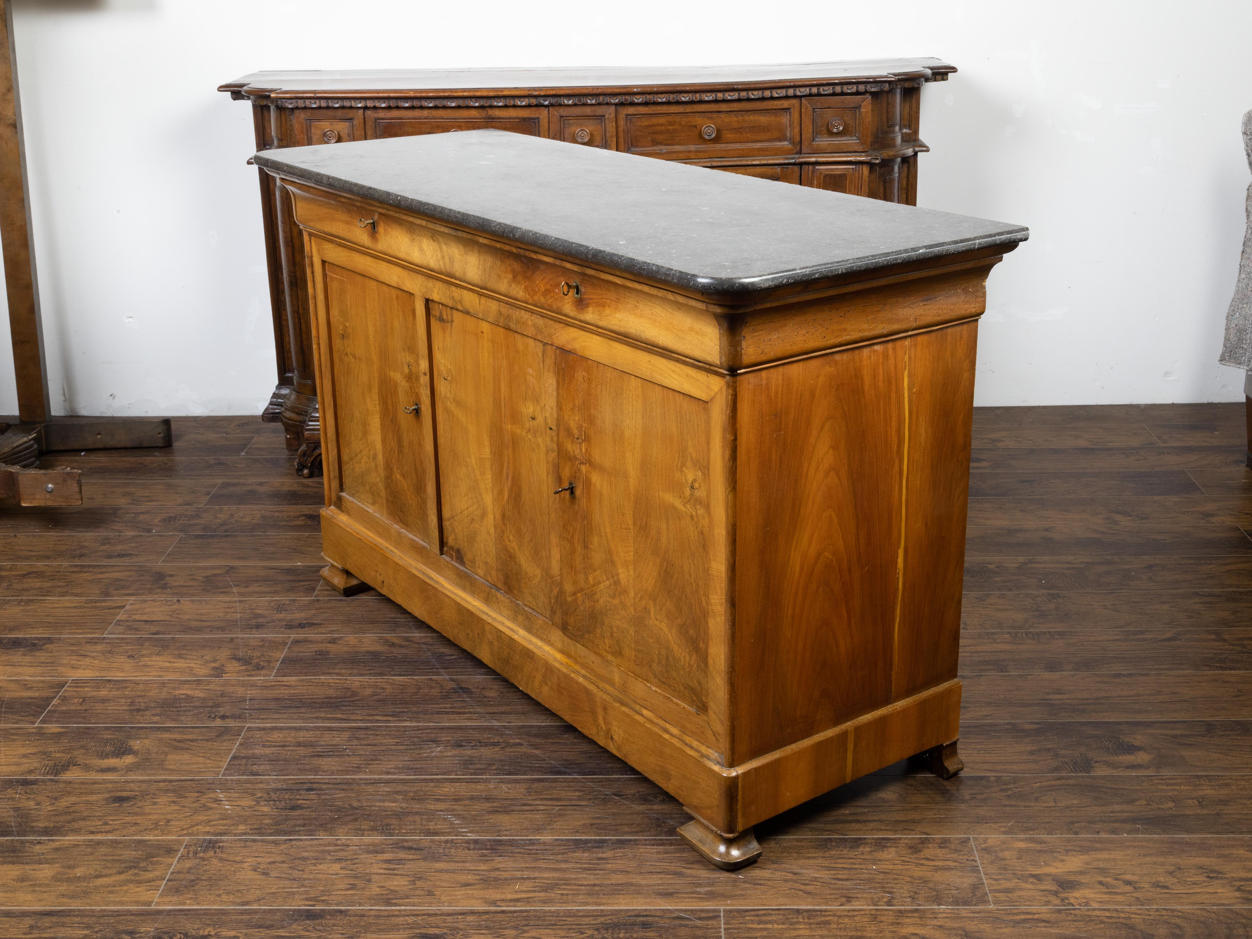 French Louis-Philippe Style 1870s Walnut Enfilade with Dark Grey Marble Top For Sale 2