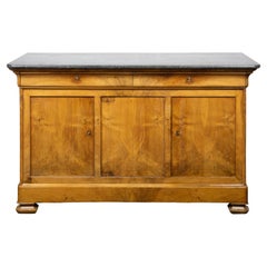 French Louis-Philippe Style 1870s Walnut Enfilade with Dark Grey Marble Top