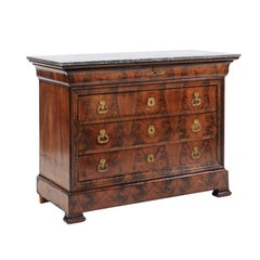 French Louis-Philippe Style Burled Wood Five-Drawer Commode with Brass Palmette
