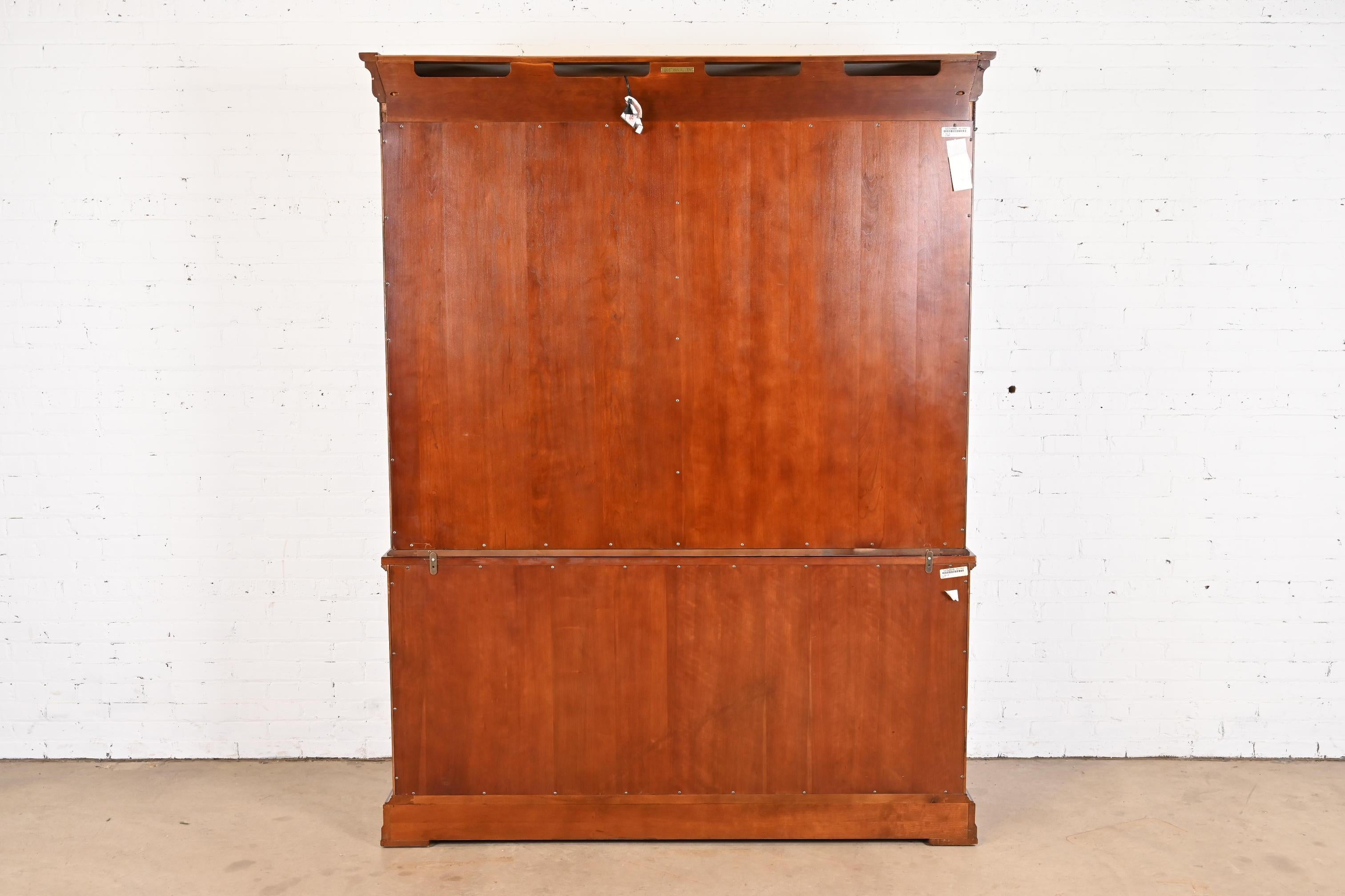 French Louis Philippe Style Cherry and Burl Wood Breakfront Bookcase Cabinet For Sale 9