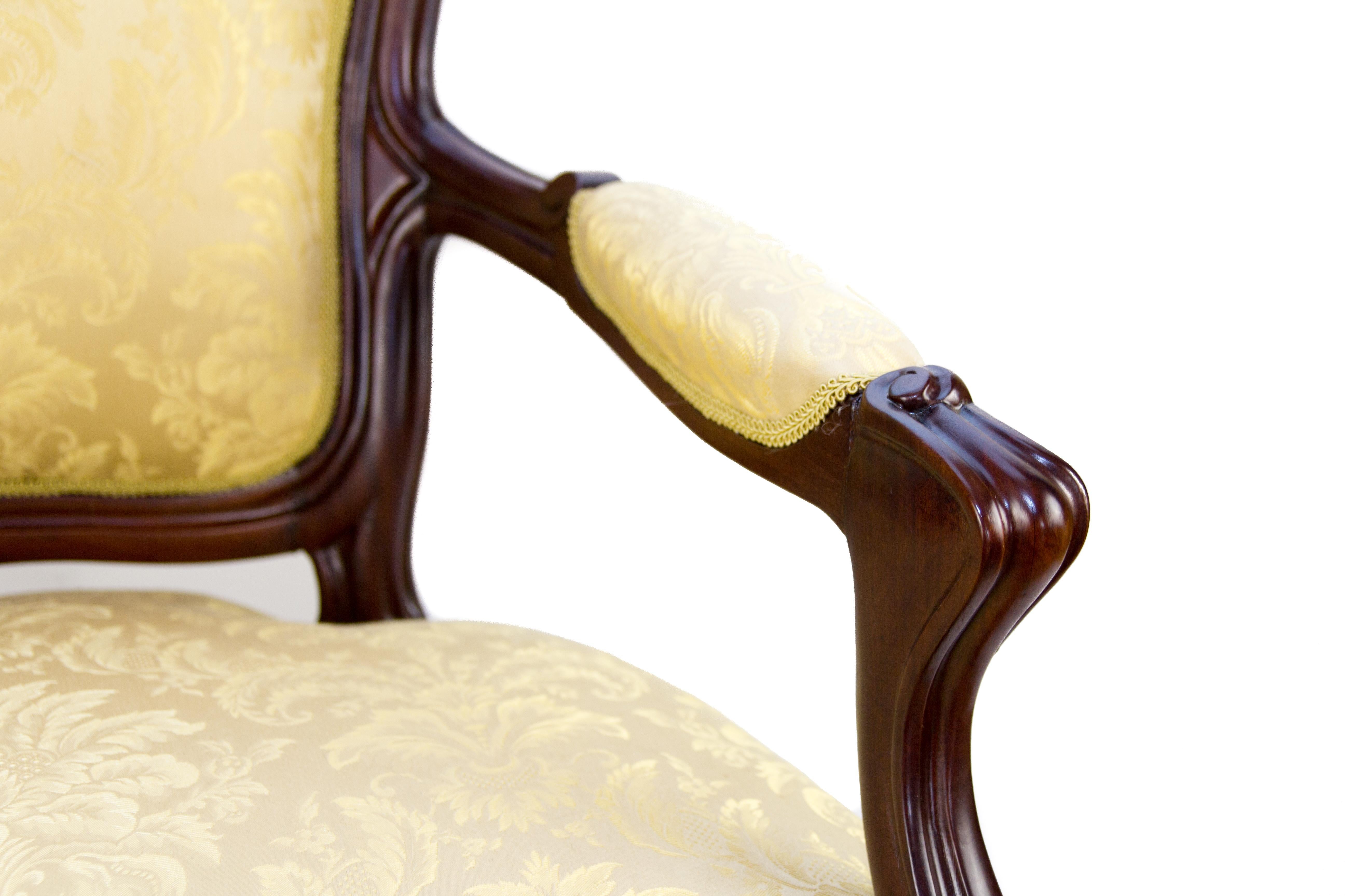 Upholstery French Louis Philippe Style Yellow and Walnut Armchair, Late 19th Century  For Sale