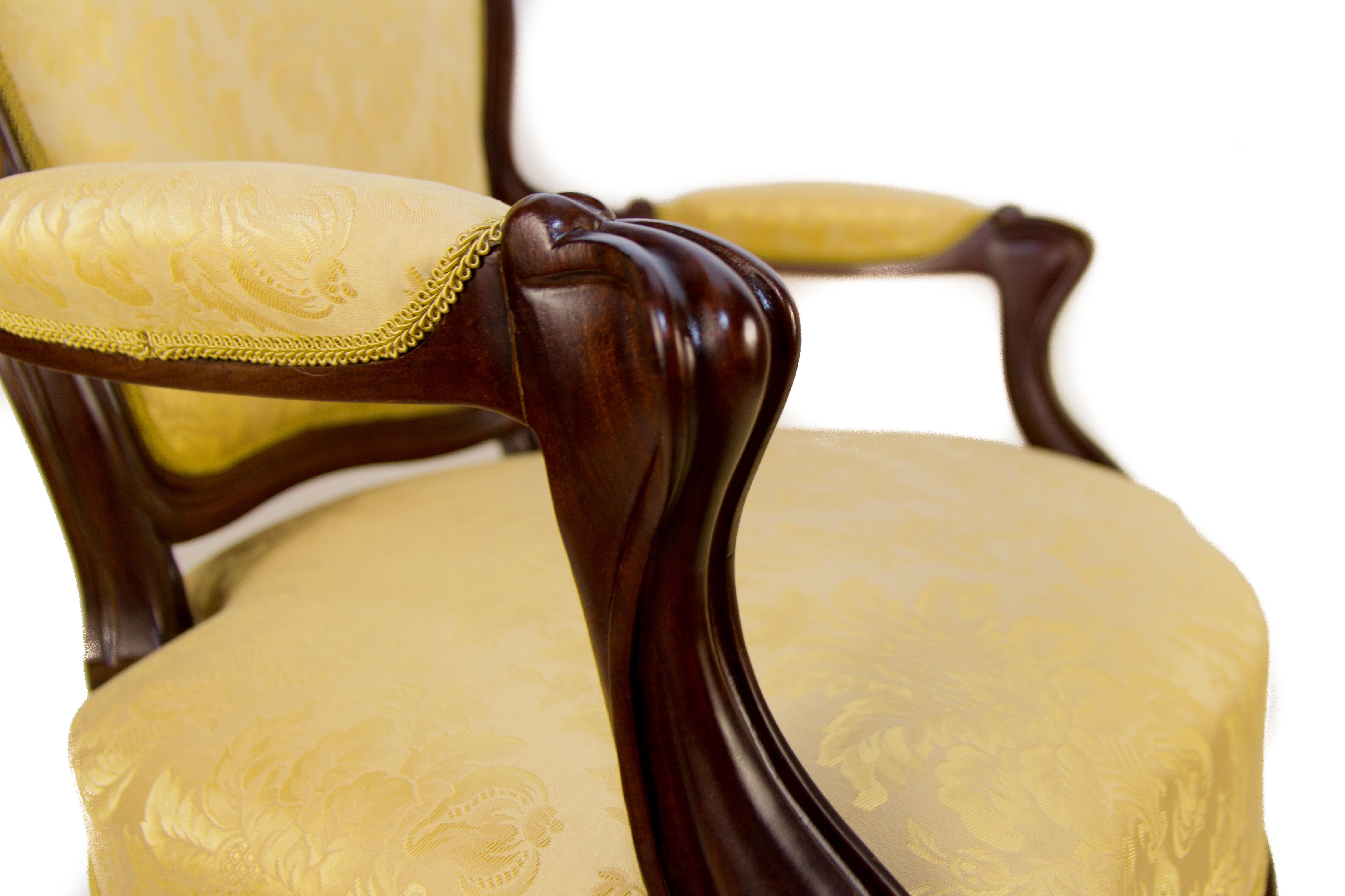 French Louis Philippe Style Yellow and Walnut Armchair, Late 19th Century  For Sale 4