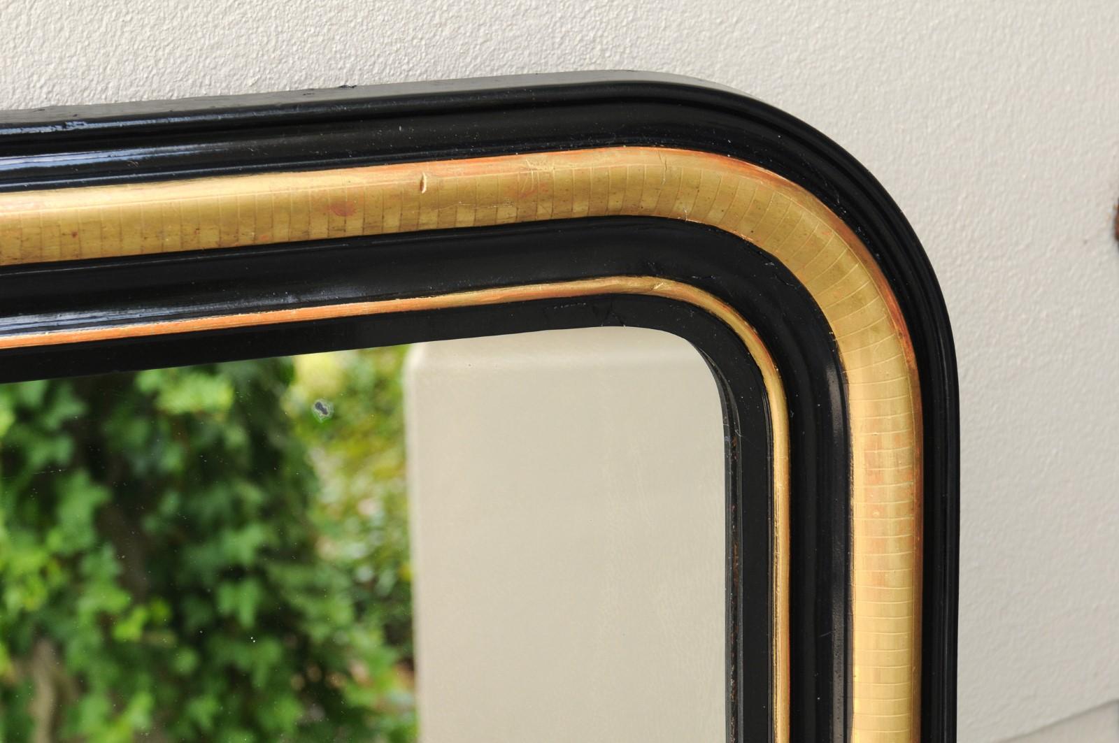 French Louis-Philippe Style Mirror with Ebonized Frame and Gilt Accents, 1900s 1