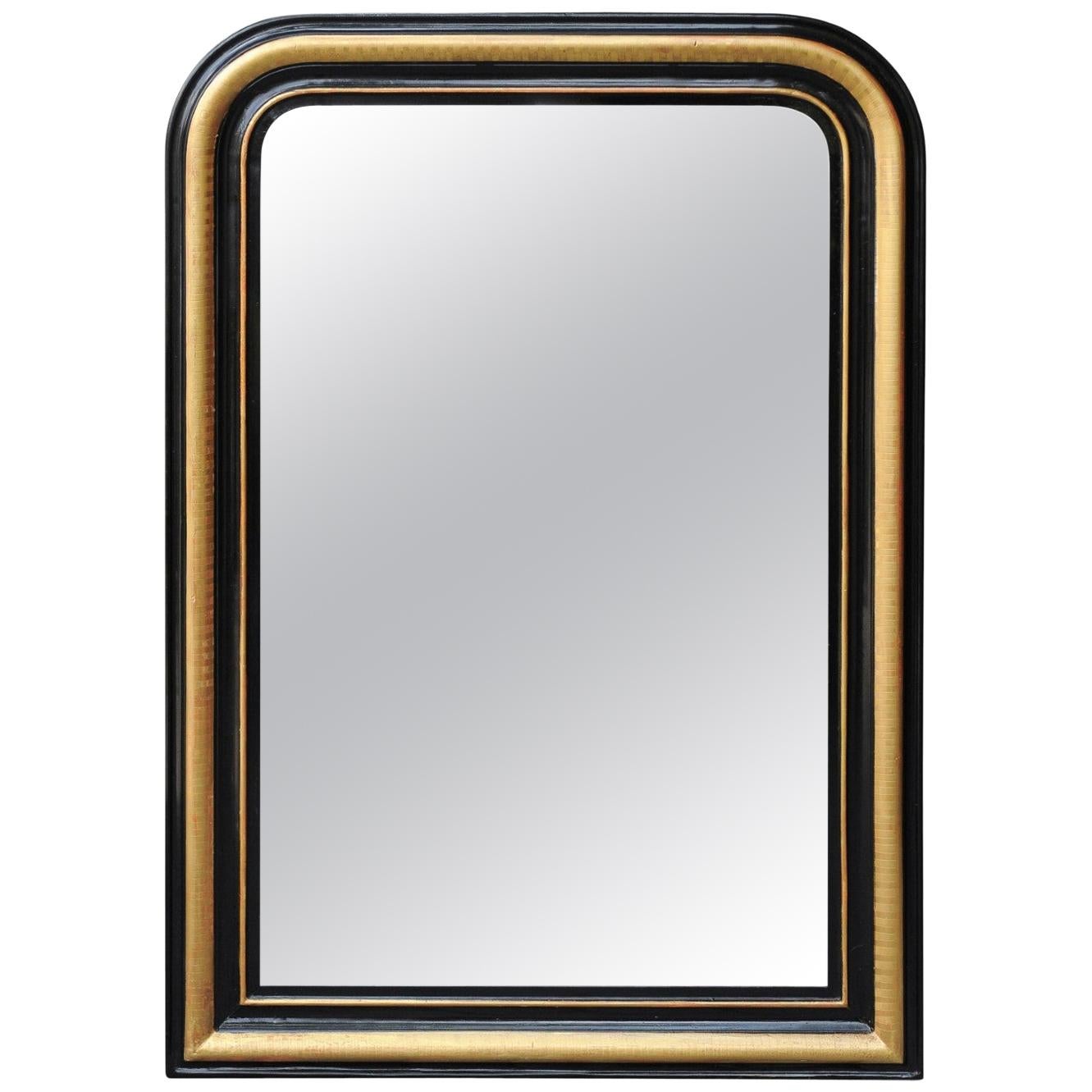 French Louis-Philippe Style Mirror with Ebonized Frame and Gilt Accents, 1900s
