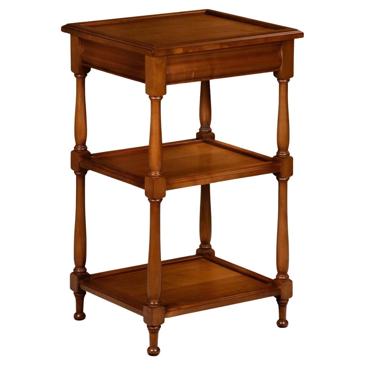 French Louis Philippe Style Serving Table in Solid Cherry, 1 Drawer & 2 Shelves