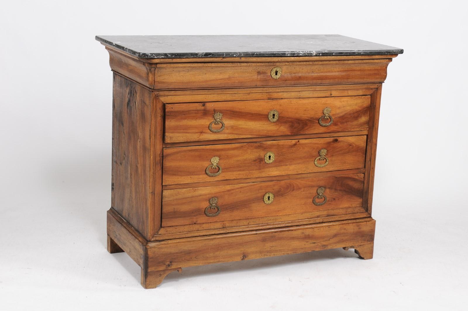 French Louis Philippe Style Walnut Commode with Grey Marble Top, circa 1890 6