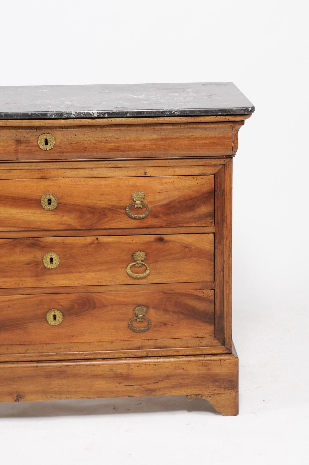 French Louis Philippe Style Walnut Commode with Grey Marble Top, circa 1890 7