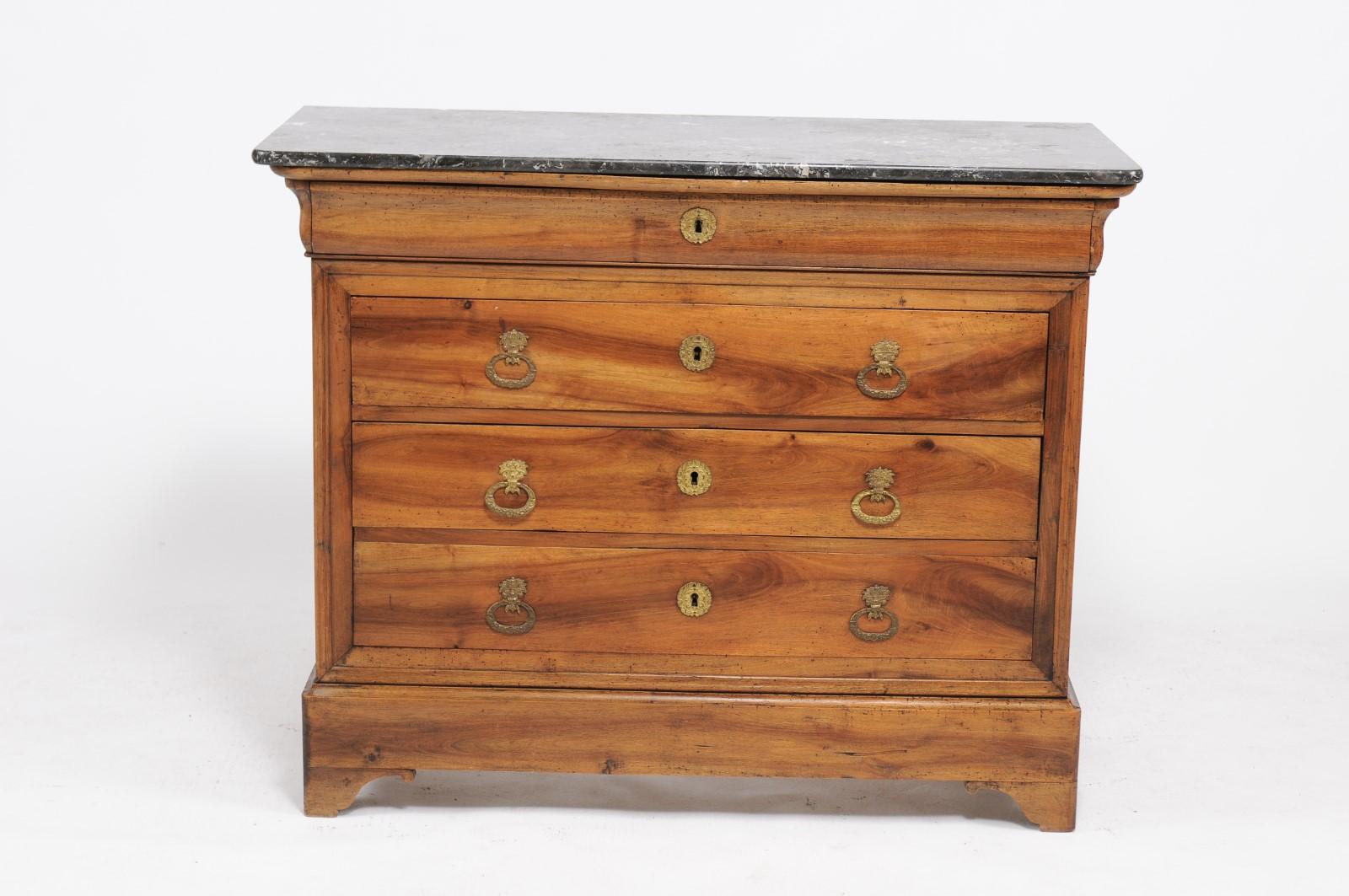French Louis Philippe Style Walnut Commode with Grey Marble Top, circa 1890 8