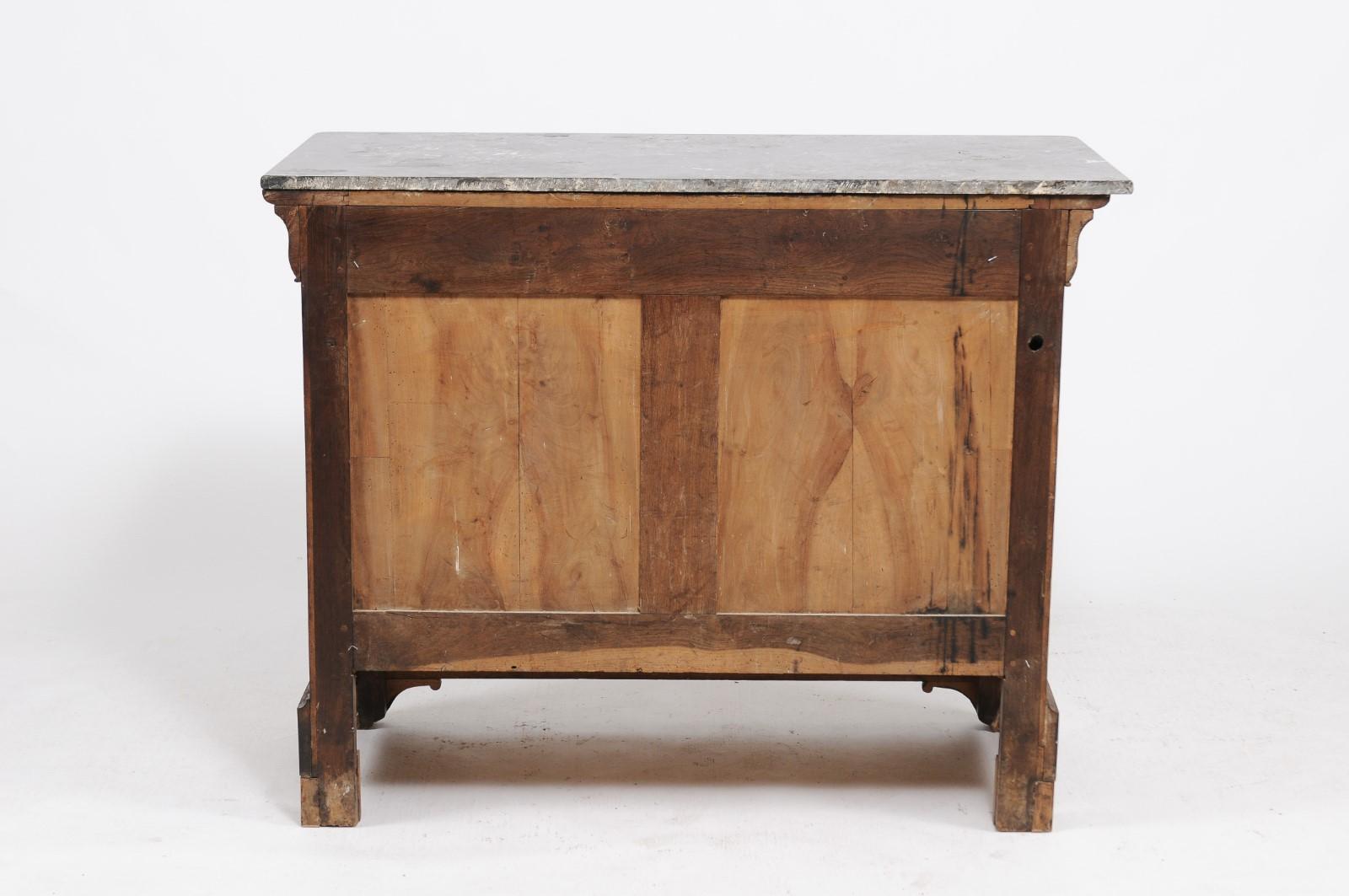 French Louis Philippe Style Walnut Commode with Grey Marble Top, circa 1890 1