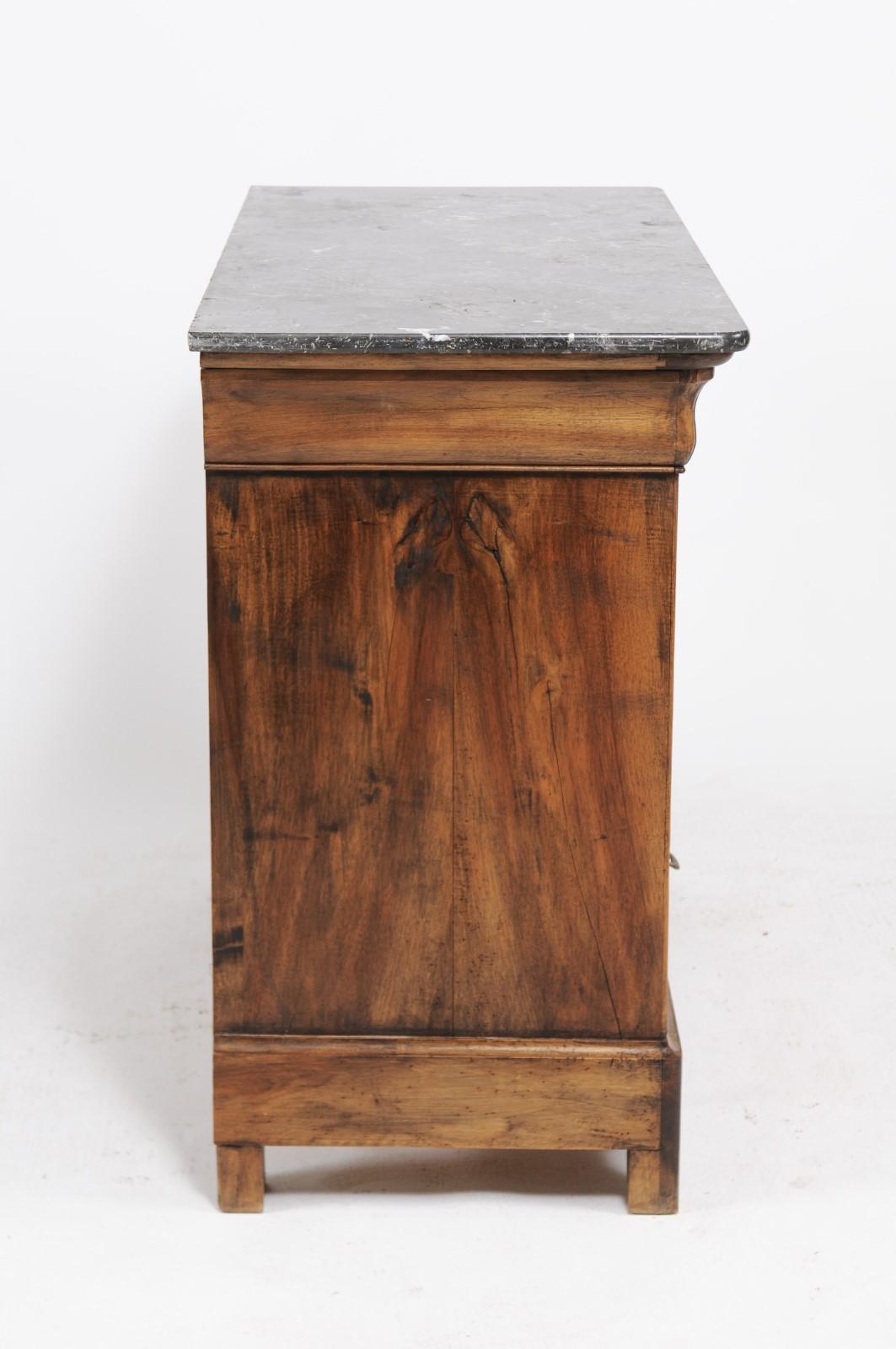French Louis Philippe Style Walnut Commode with Grey Marble Top, circa 1890 2