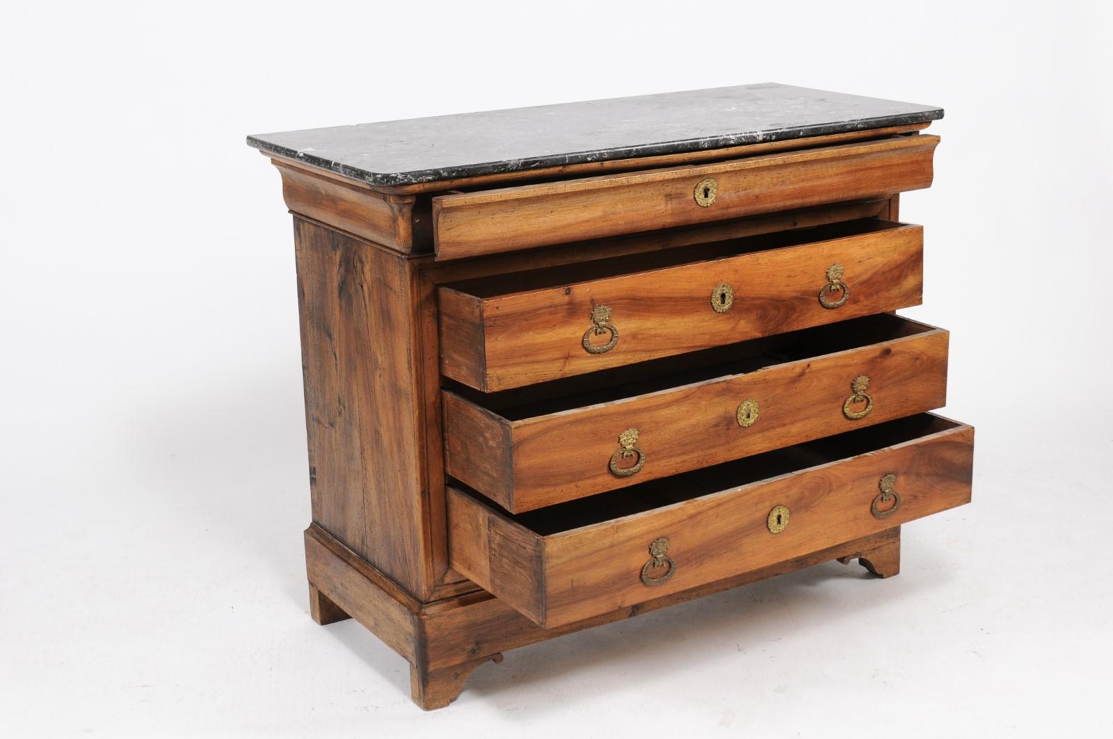 French Louis Philippe Style Walnut Commode with Grey Marble Top, circa 1890 5