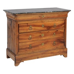 French Louis Philippe Style Walnut Commode with Grey Marble Top, circa 1890