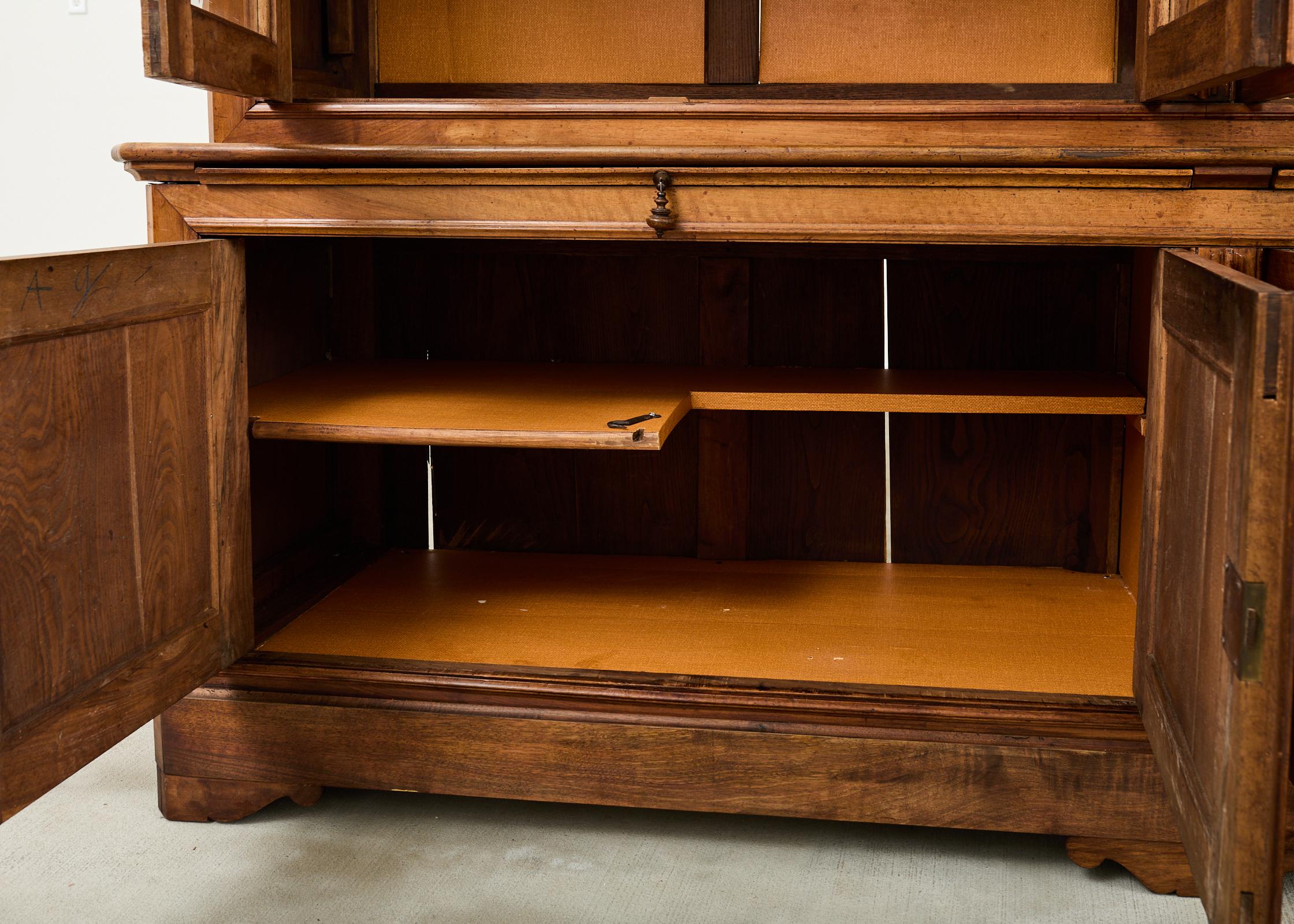 French Louis Philippe Style Walnut Library Bibliotheque Bookcase 8