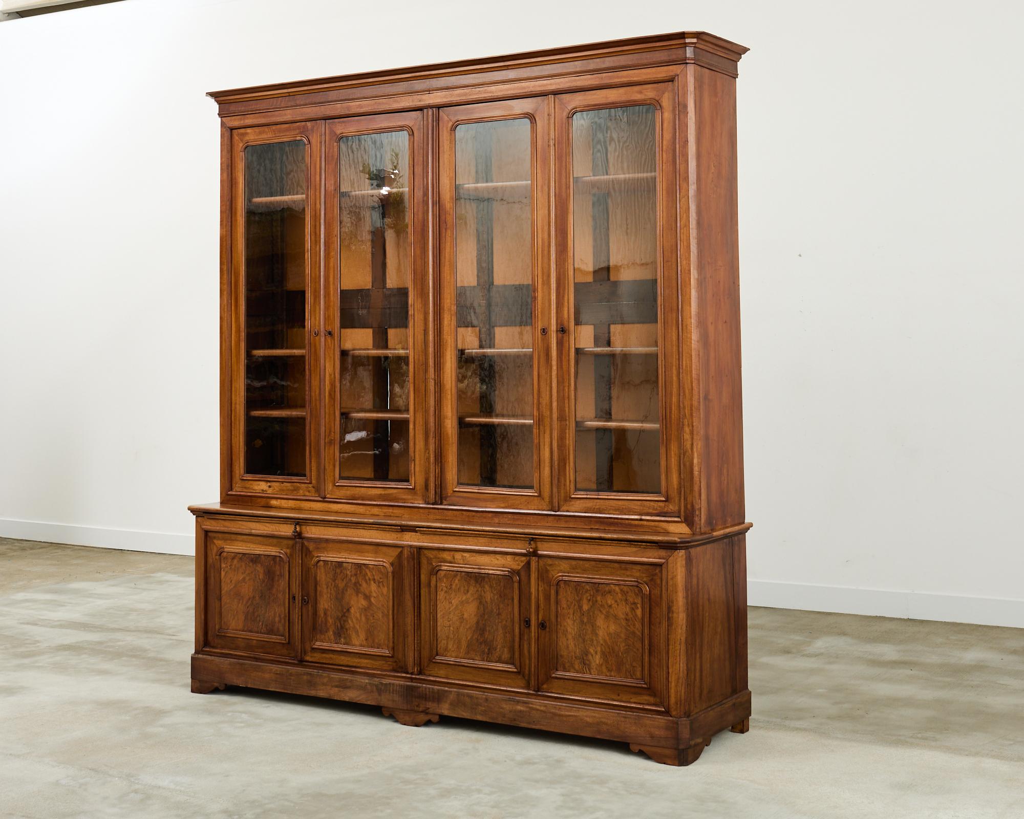 Hand-Crafted French Louis Philippe Style Walnut Library Bibliotheque Bookcase