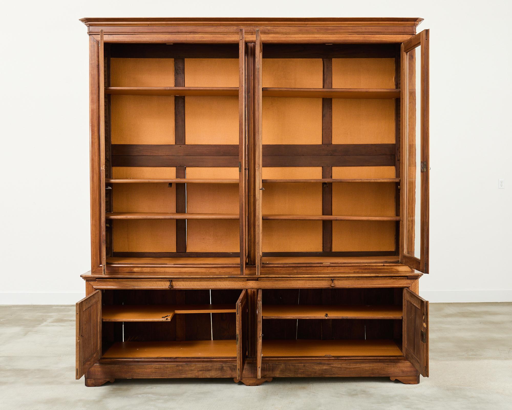 20th Century French Louis Philippe Style Walnut Library Bibliotheque Bookcase