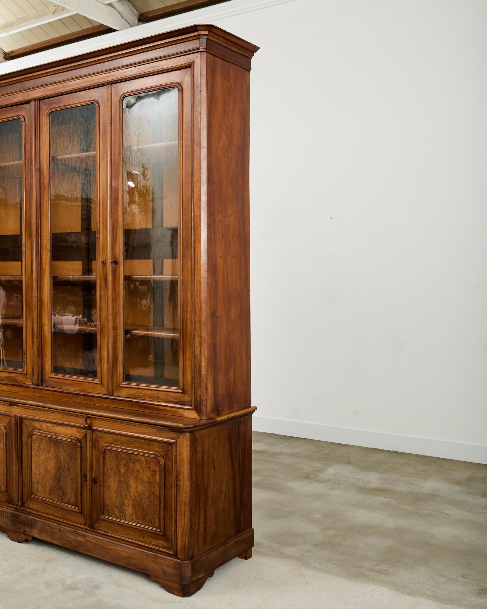 Glass French Louis Philippe Style Walnut Library Bibliotheque Bookcase