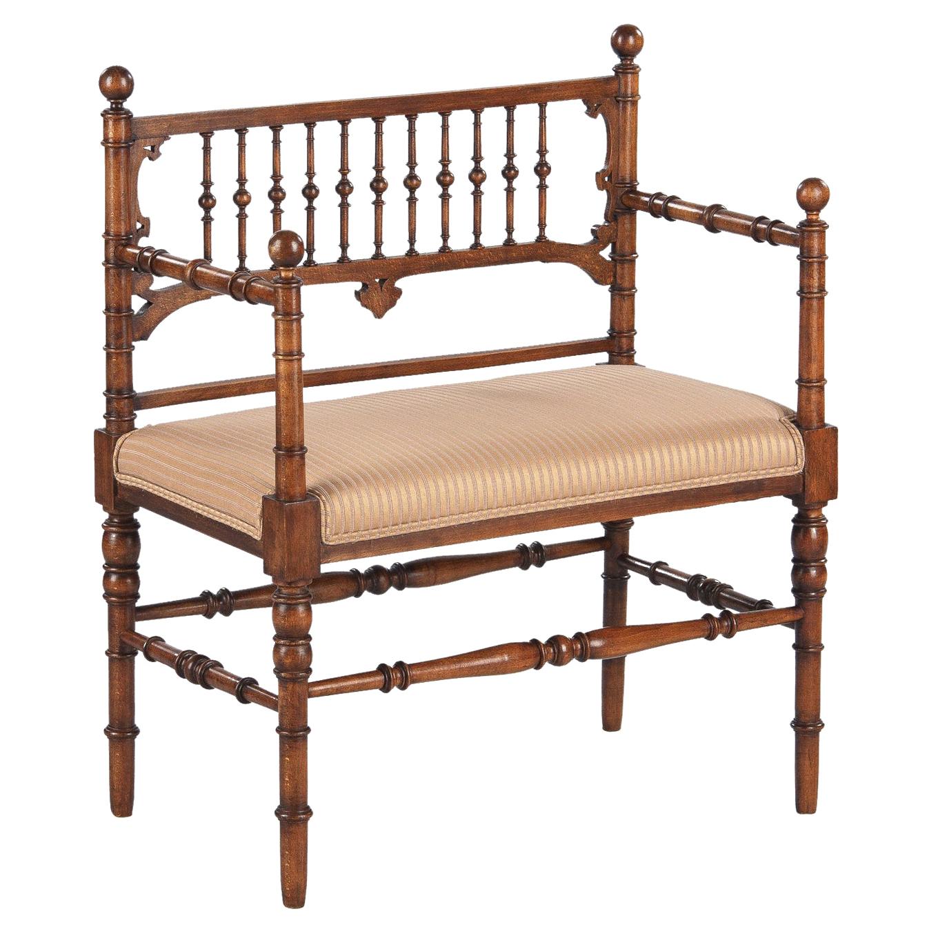 French Louis Philippe Style Walnut Upholstered Bench, Early 1900s