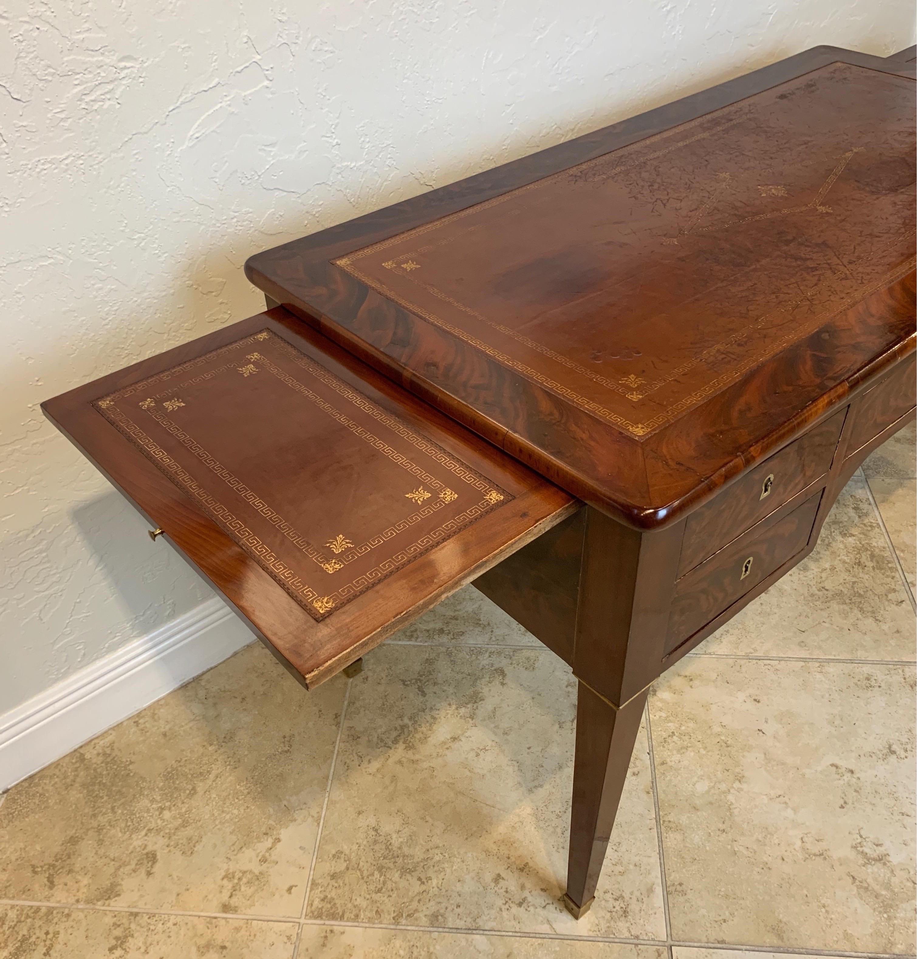 French Louis Philippe Tooled Leather Top Writing Desk In Good Condition In Ft. Lauderdale, FL