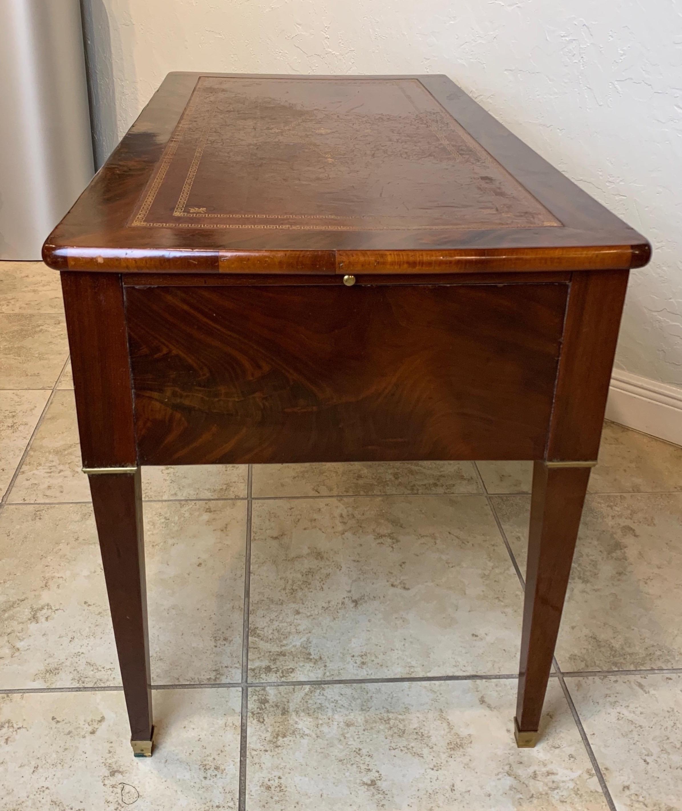 19th Century French Louis Philippe Tooled Leather Top Writing Desk