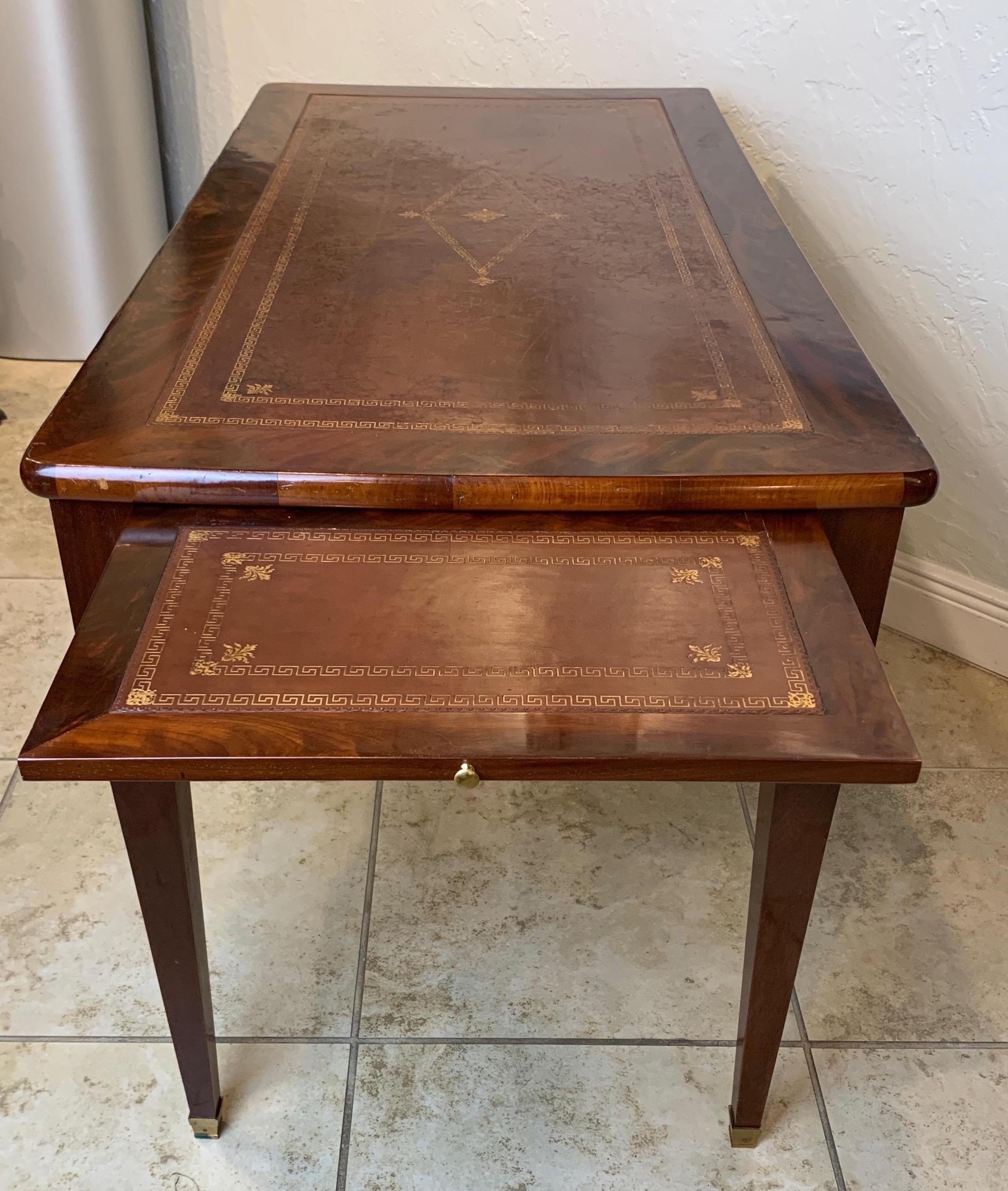 Mahogany French Louis Philippe Tooled Leather Top Writing Desk