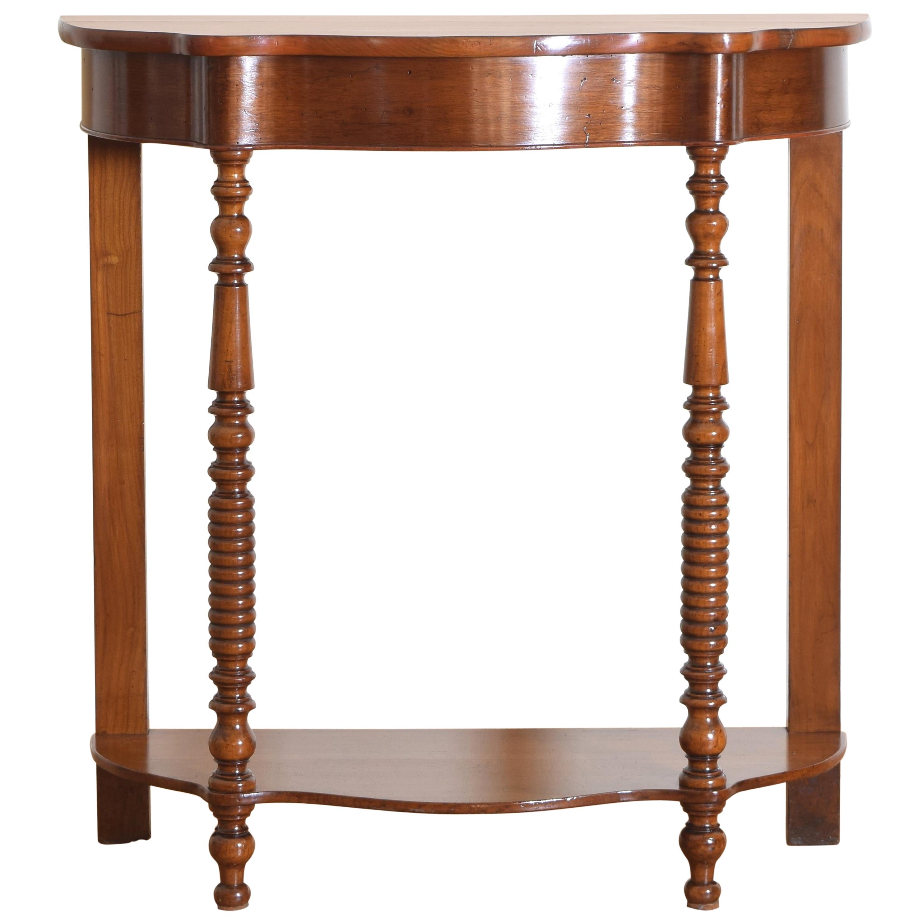 French Louis Philippe Turned Light Walnut Serpentine Shaped Console