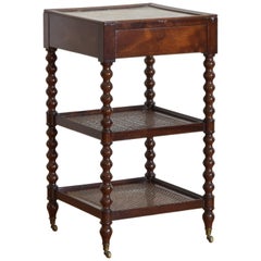 French Louis Philippe Turned Mahogany, Caned, and M/T 1-Drawer Table